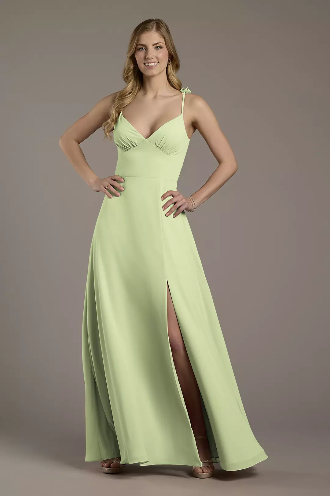 Chiffon A-Line Dress with Flower Straps - Image 56
