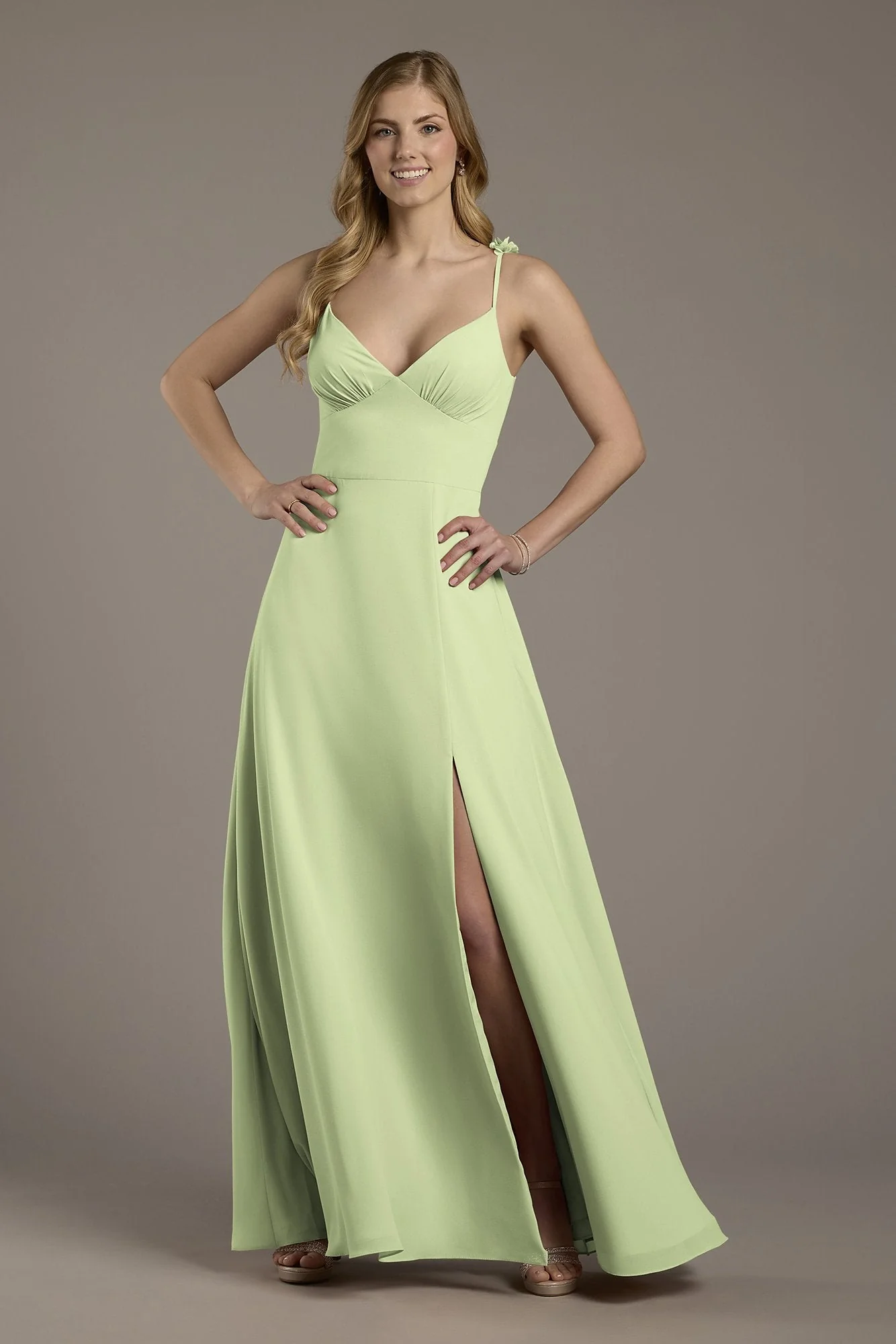 Chiffon A-Line Dress with Flower Straps - Image 60