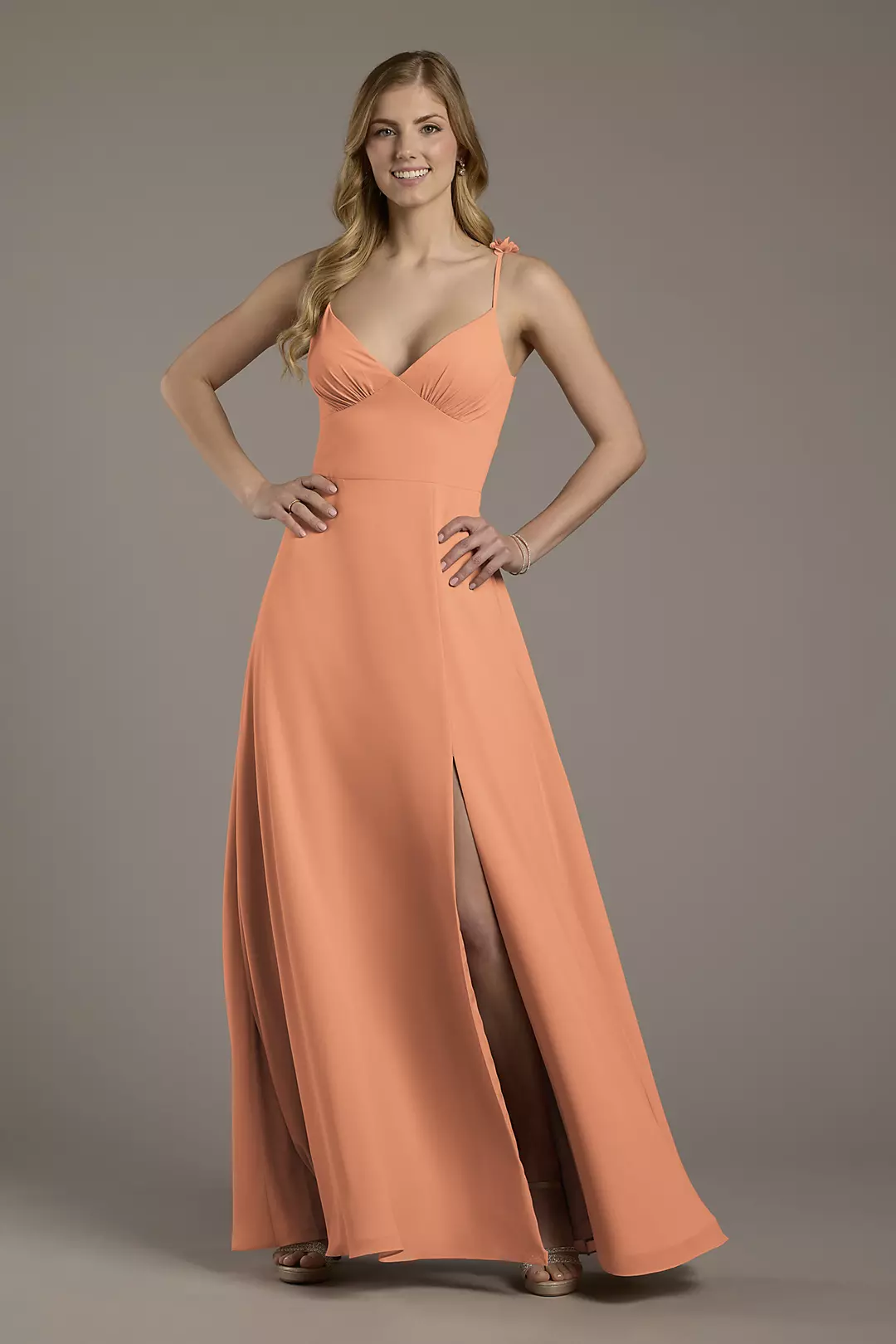 Chiffon A-Line Dress with Flower Straps - Image 63