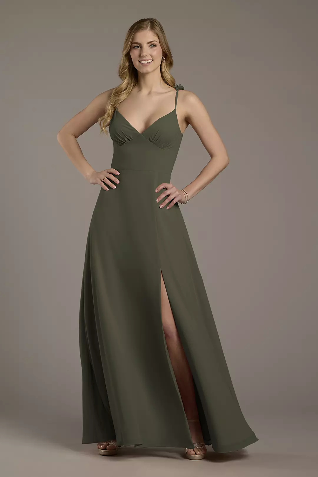 Chiffon A-Line Dress with Flower Straps - Image 65