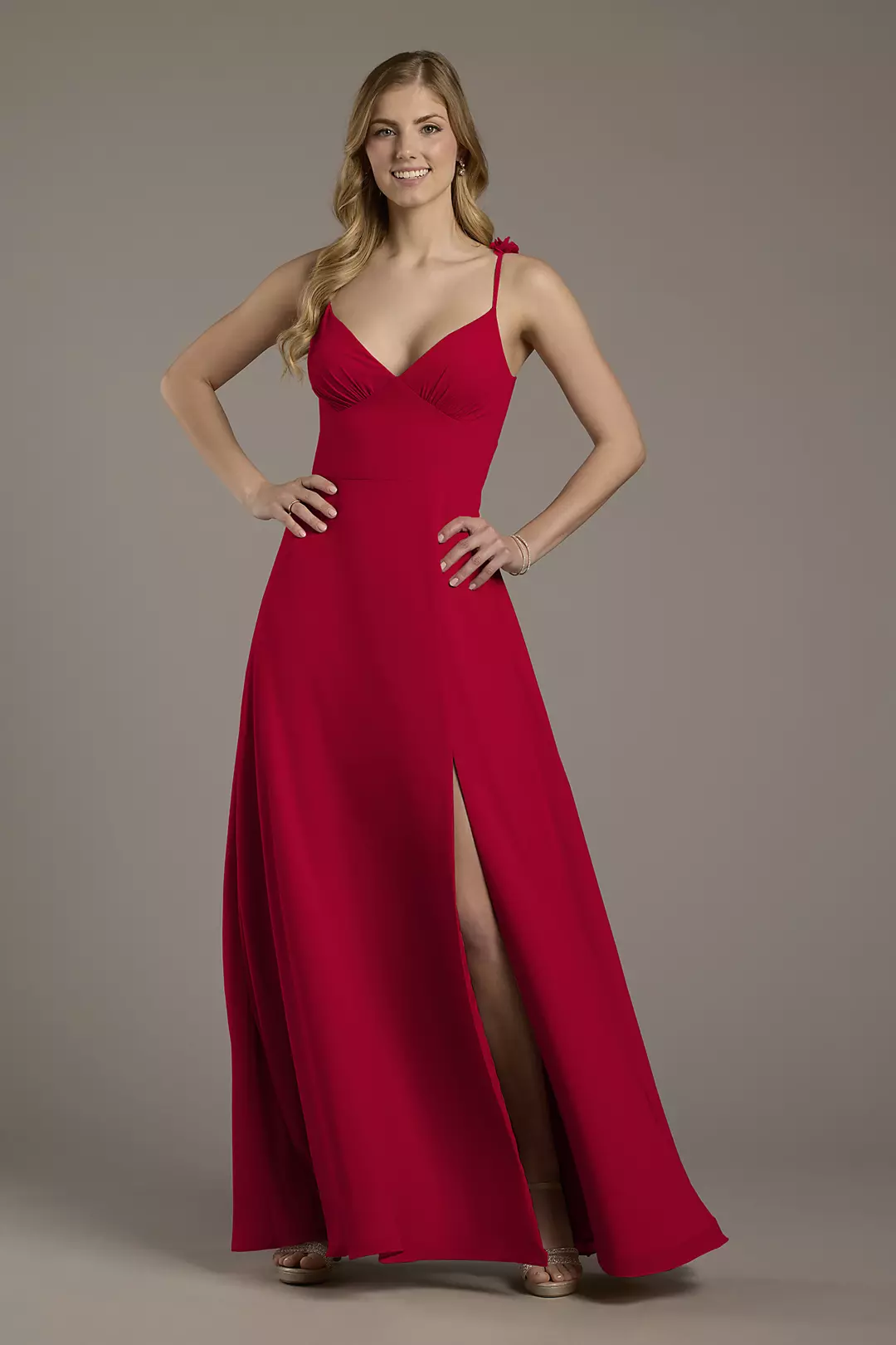 Chiffon A-Line Dress with Flower Straps - Image 69