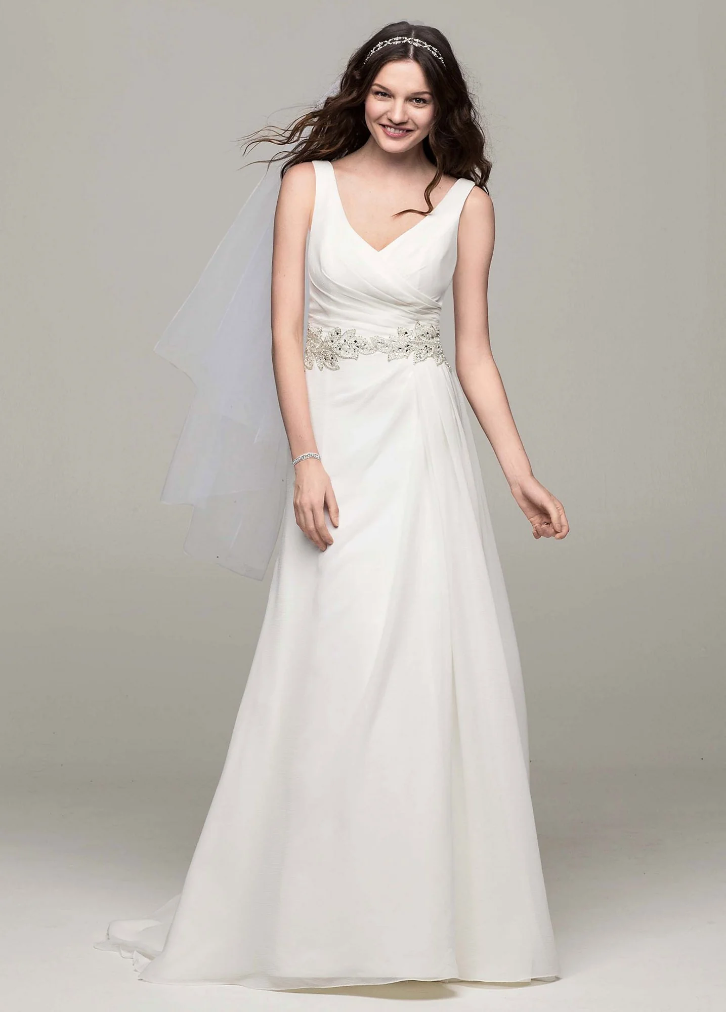 Chiffon A Line Gown with Beaded Waist