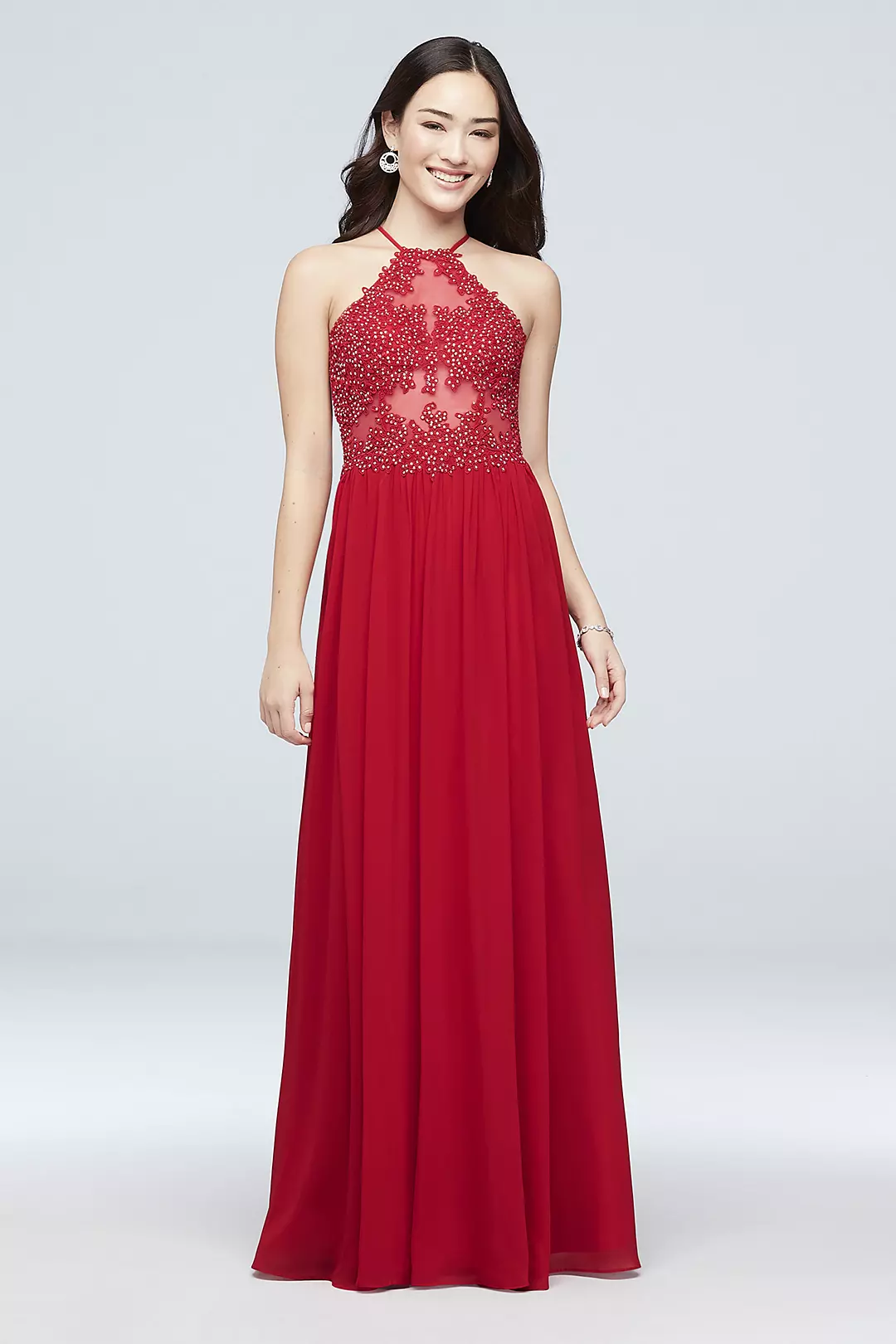 Chiffon A-Line Halter Dress with Corded Embroidery - Image 2