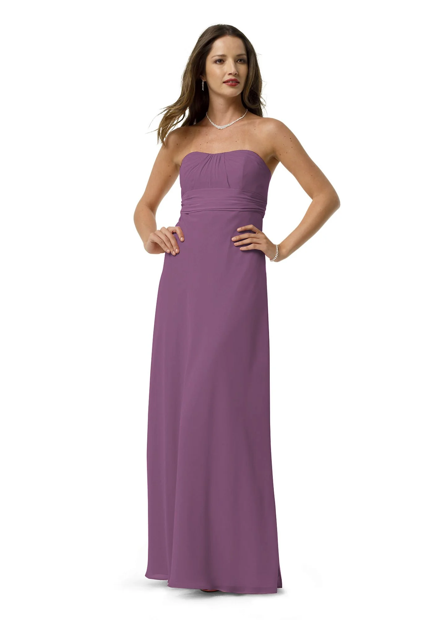 Chiffon A Line Strapless Dress with Pleated Bust