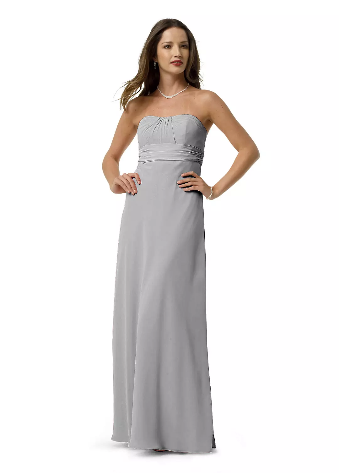 Chiffon A Line Strapless Dress with Pleated Bust - Image 3