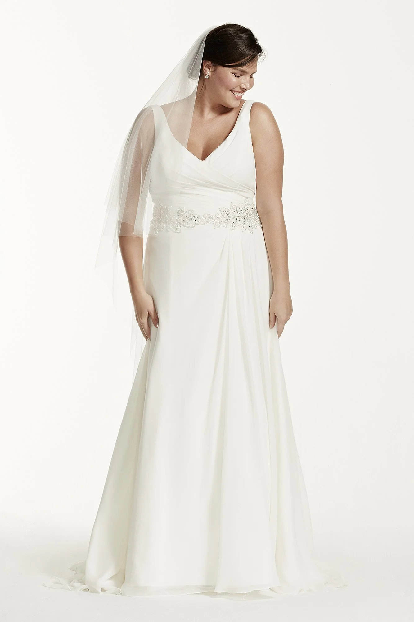 Chiffon A-Line Wedding Dress with Beaded Waist - Image 4
