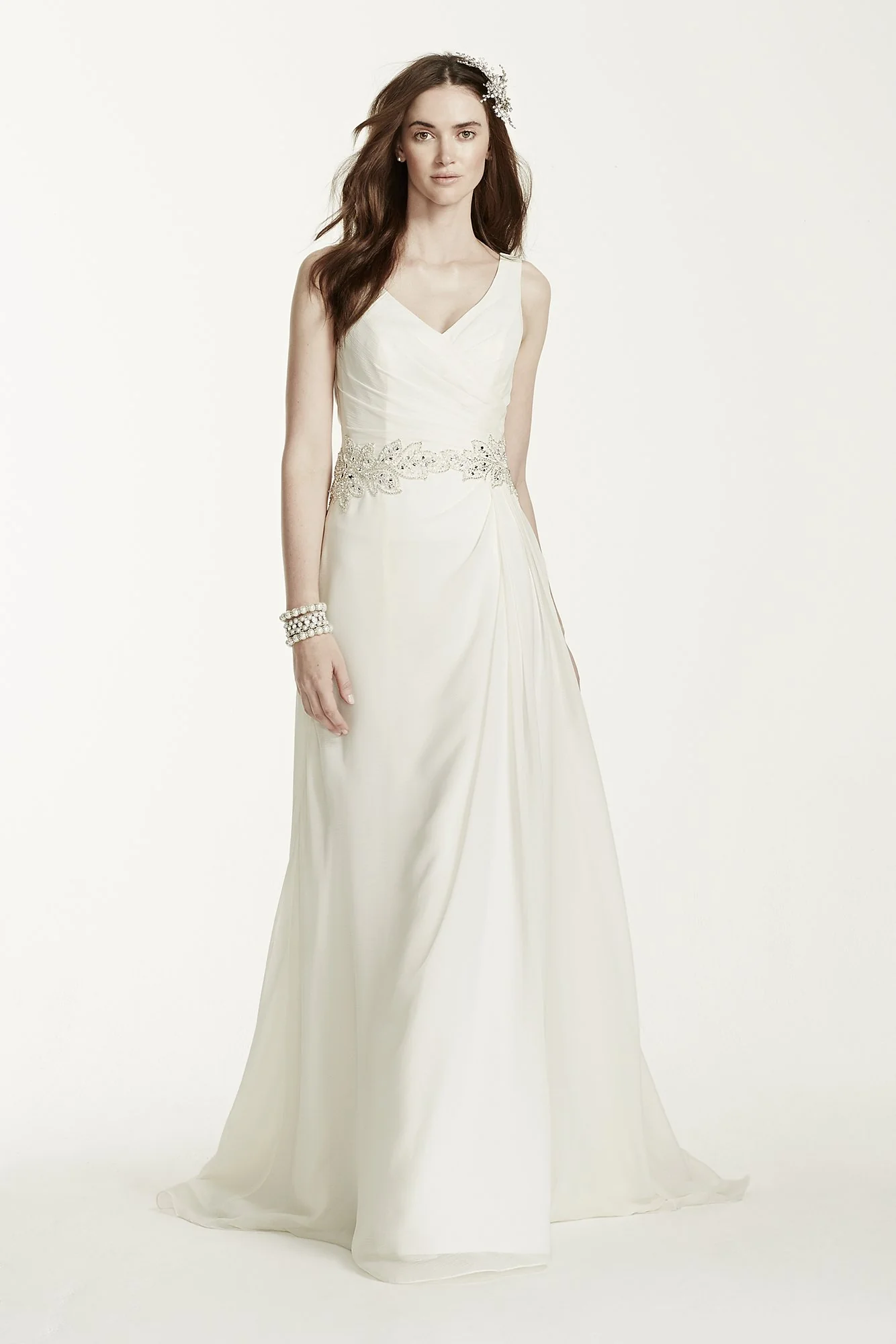 Chiffon A-Line Wedding Dress with Beaded Waist - Image 6
