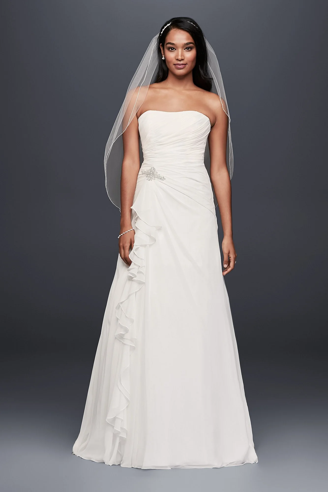 Chiffon A-Line Wedding Dress with Crystal Detail - Image 2