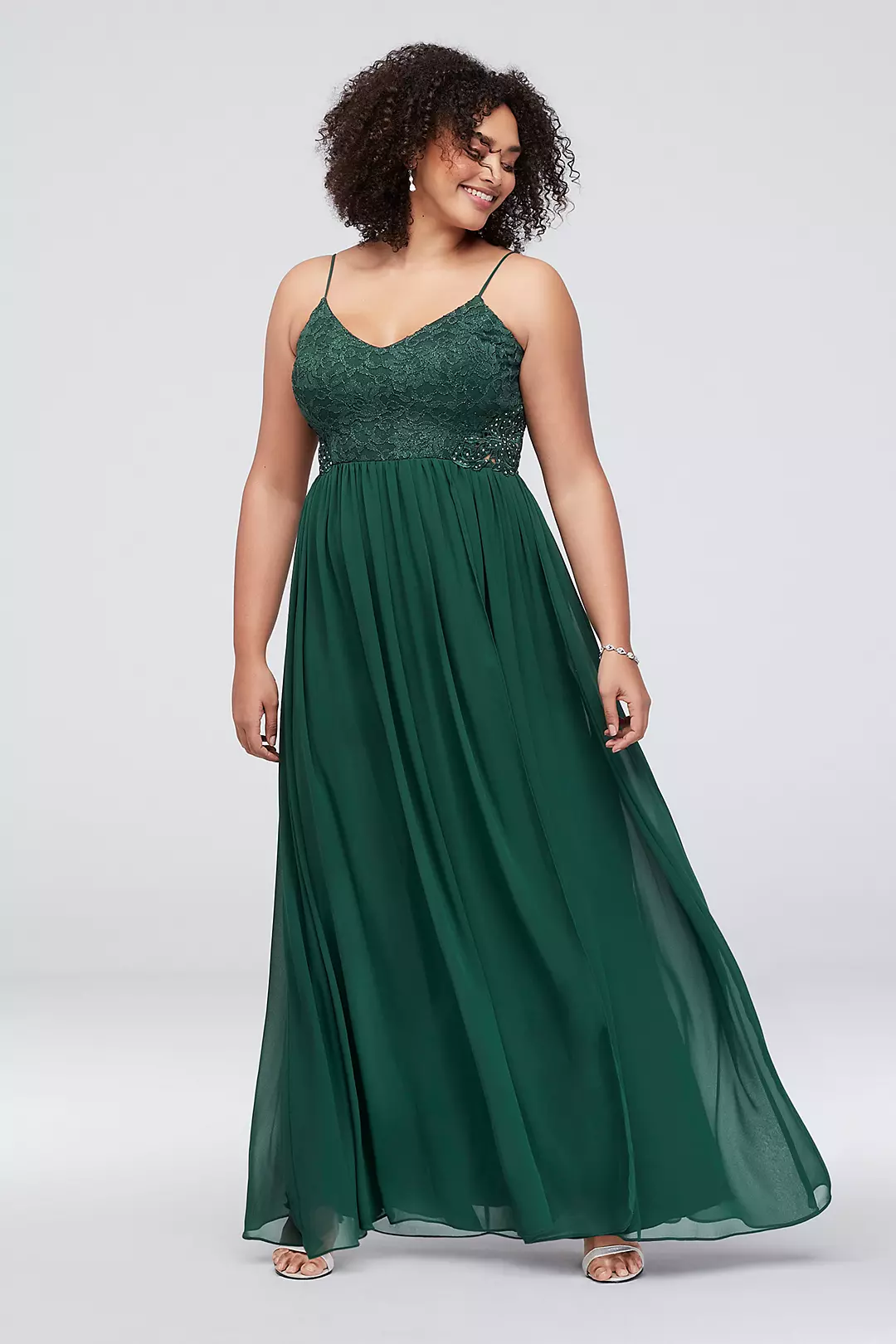 Chiffon and Floral Lace Dress with Beaded Waist - Image 2