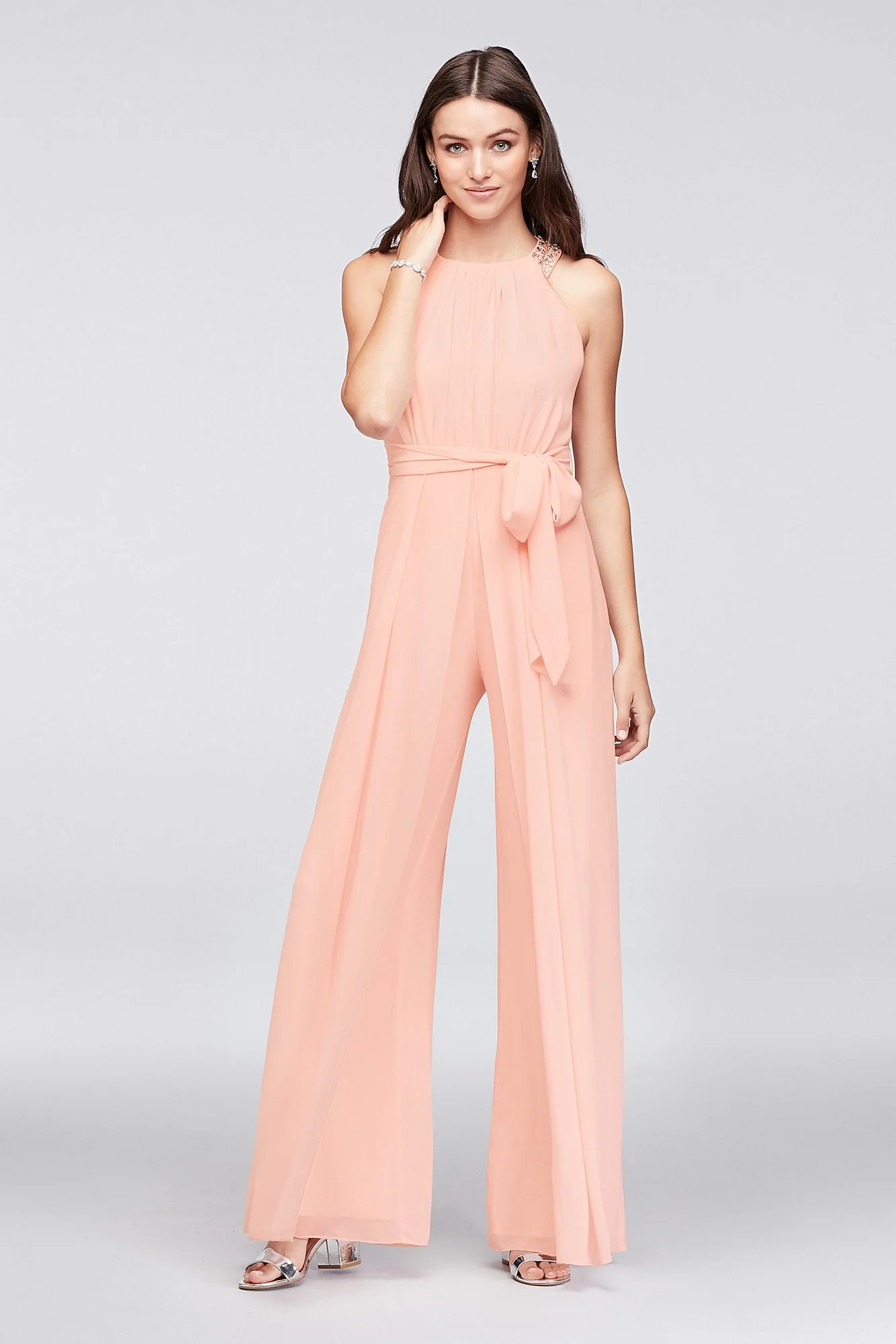 Chiffon Bridesmaid Jumpsuit with Beaded Neckline - Image 3