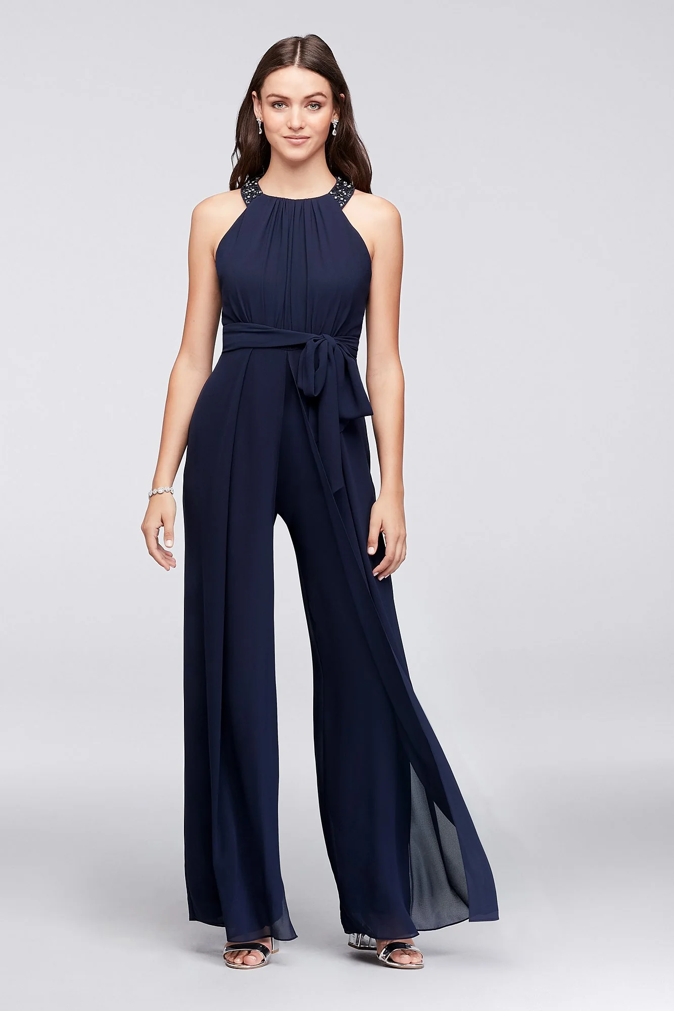 Chiffon Bridesmaid Jumpsuit with Beaded Neckline - Image 4