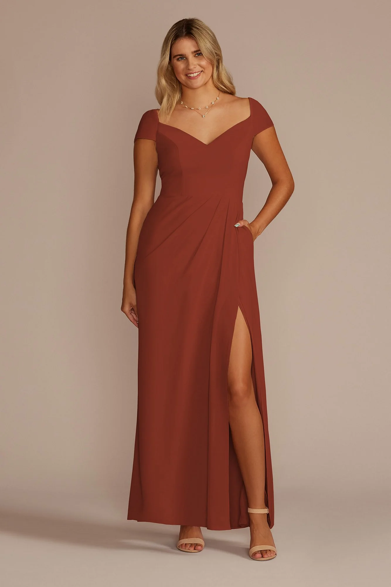 Chiffon Cap Sleeve Tie Back Bridesmaid Dress - Image 12