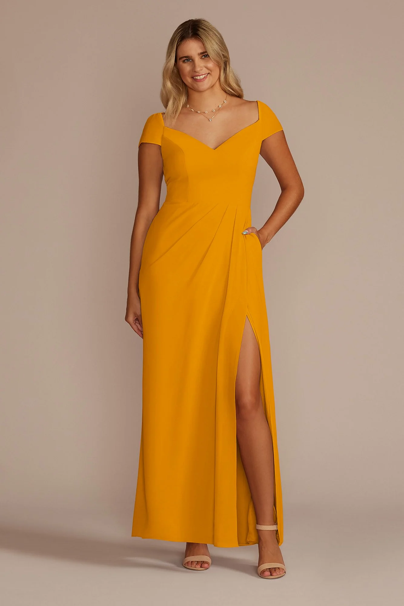 Chiffon Cap Sleeve Tie Back Bridesmaid Dress - Image 14