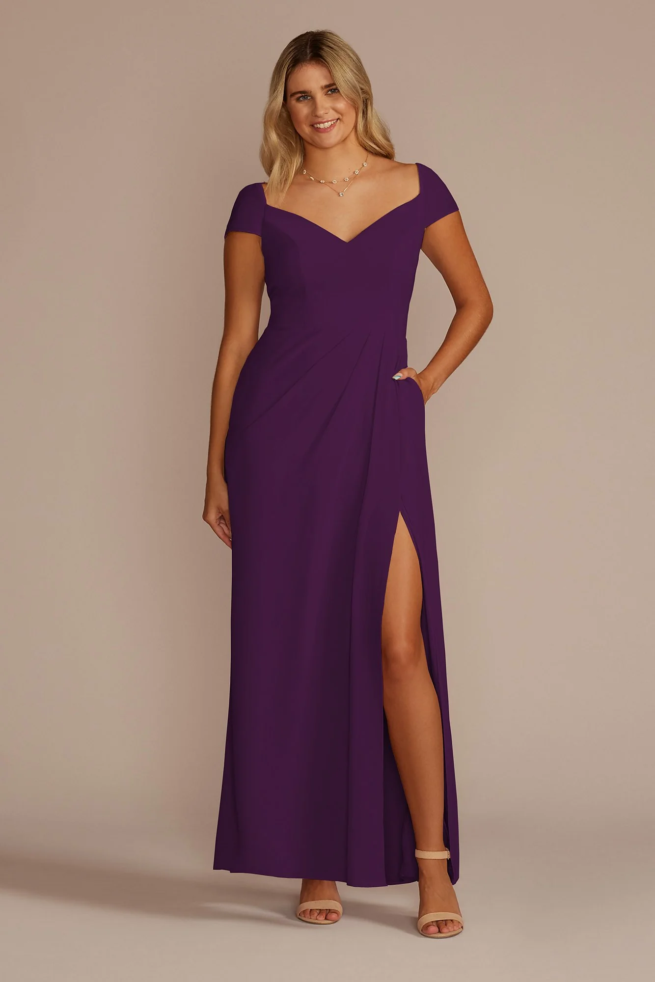 Chiffon Cap Sleeve Tie Back Bridesmaid Dress - Image 18
