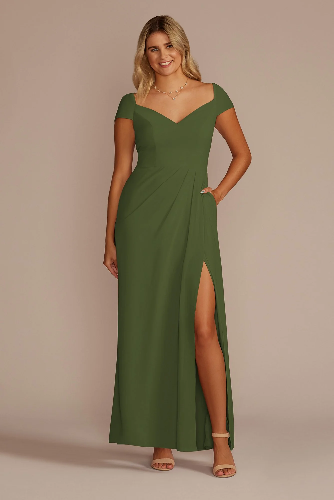 Chiffon Cap Sleeve Tie Back Bridesmaid Dress - Image 19