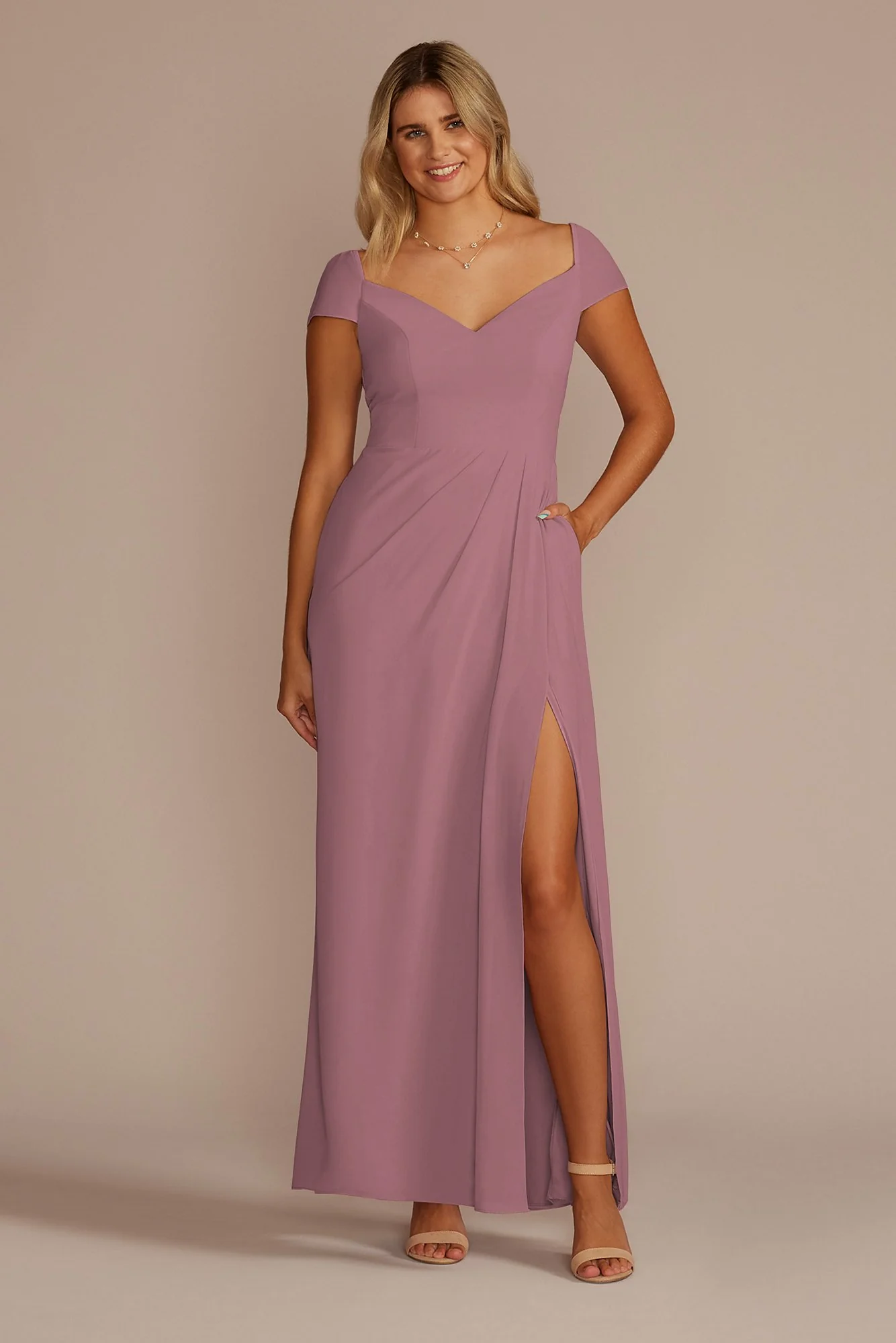 Chiffon Cap Sleeve Tie Back Bridesmaid Dress - Image 21