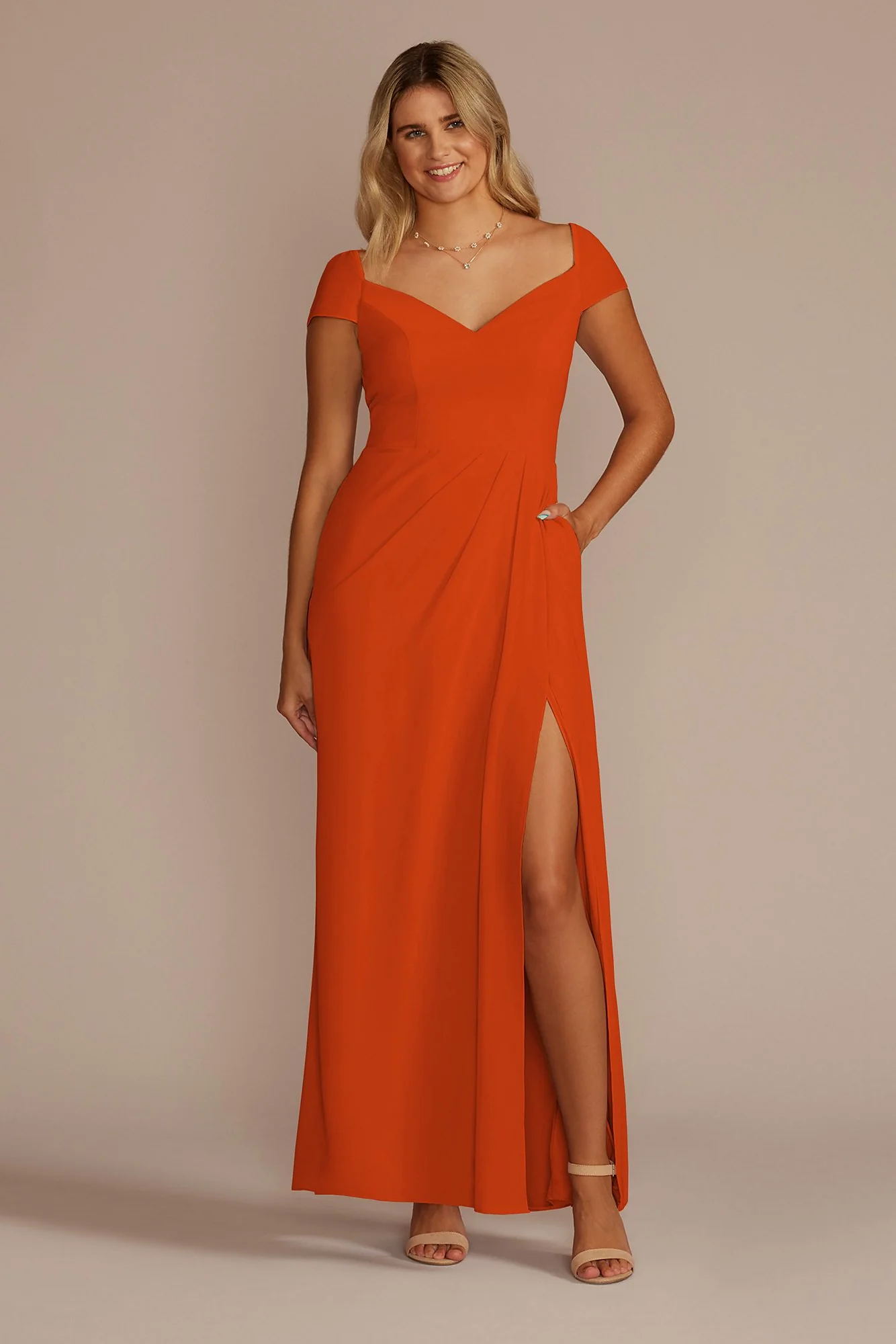 Chiffon Cap Sleeve Tie Back Bridesmaid Dress - Image 23