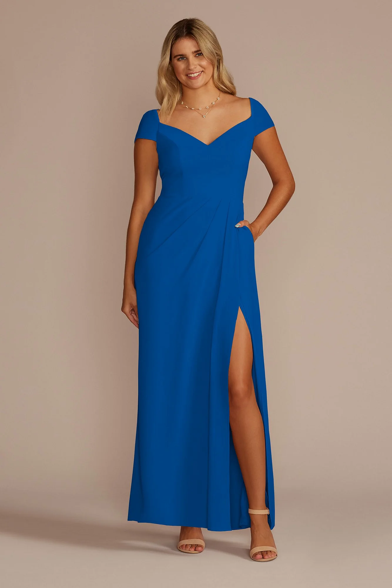 Chiffon Cap Sleeve Tie Back Bridesmaid Dress - Image 29
