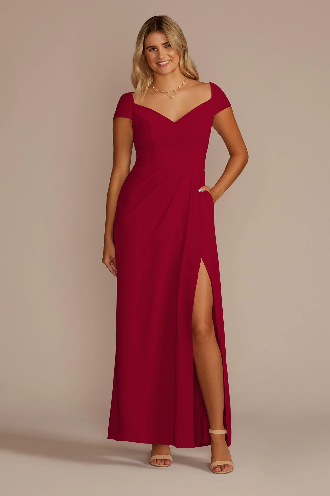 Chiffon Cap Sleeve Tie Back Bridesmaid Dress - Image 30