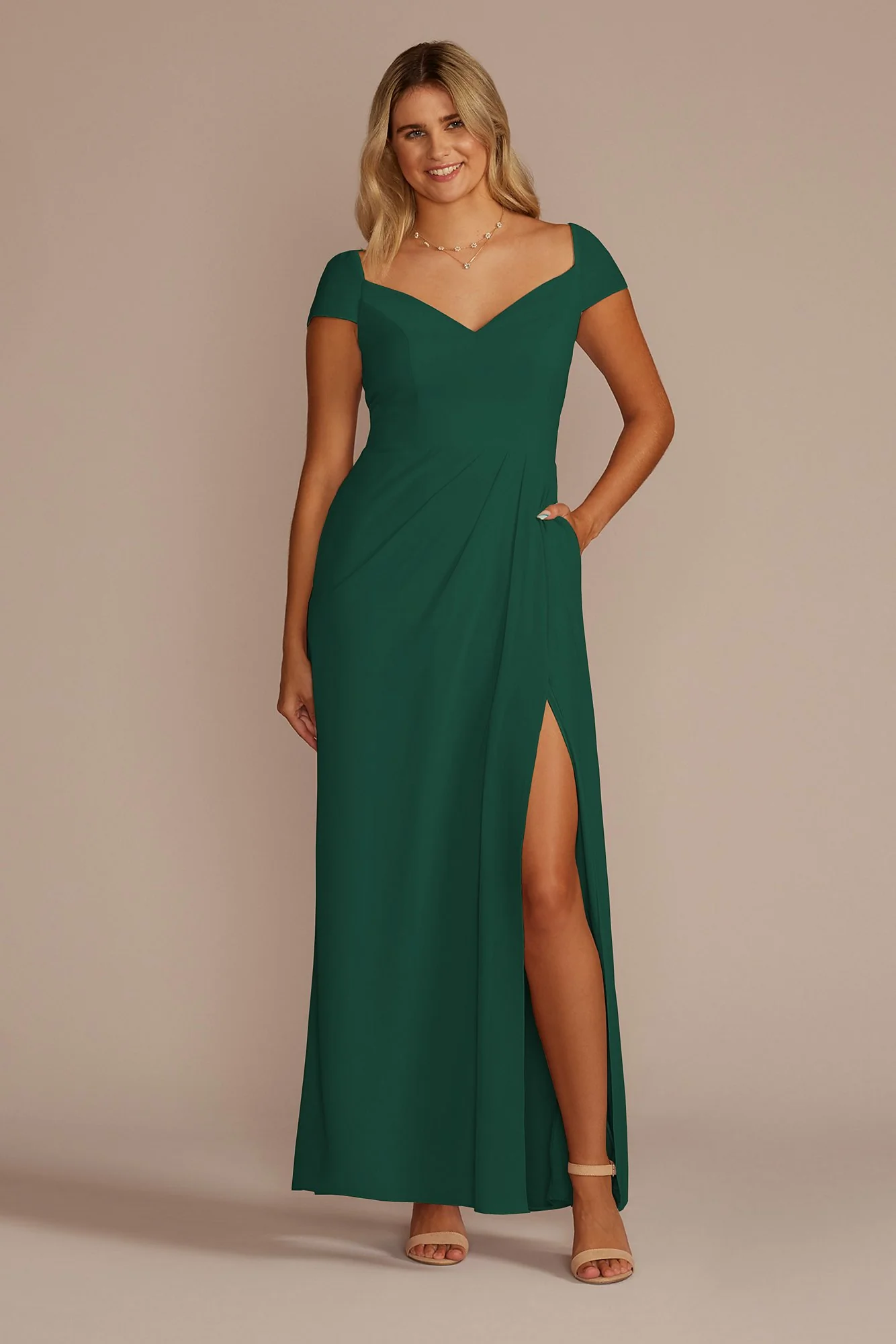 Chiffon Cap Sleeve Tie Back Bridesmaid Dress - Image 31