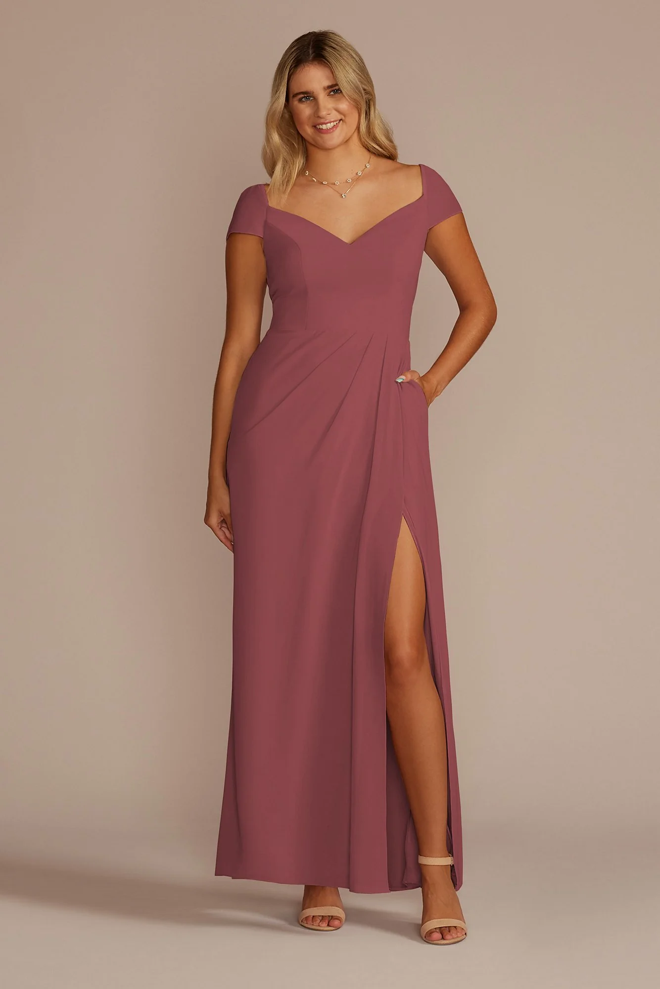 Chiffon Cap Sleeve Tie Back Bridesmaid Dress - Image 37