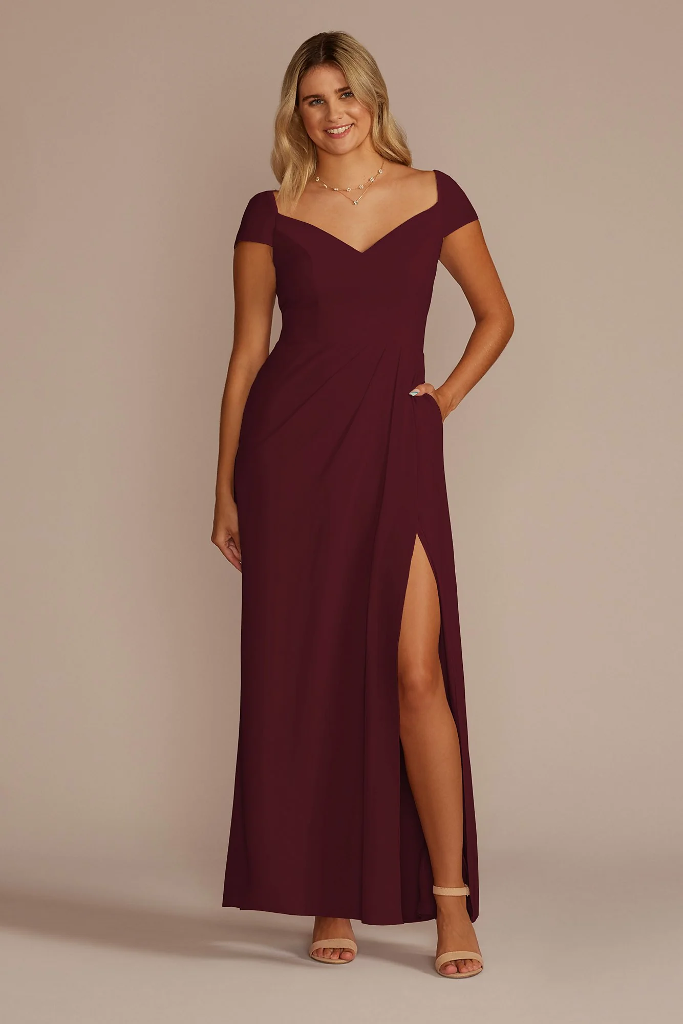Chiffon Cap Sleeve Tie Back Bridesmaid Dress - Image 47