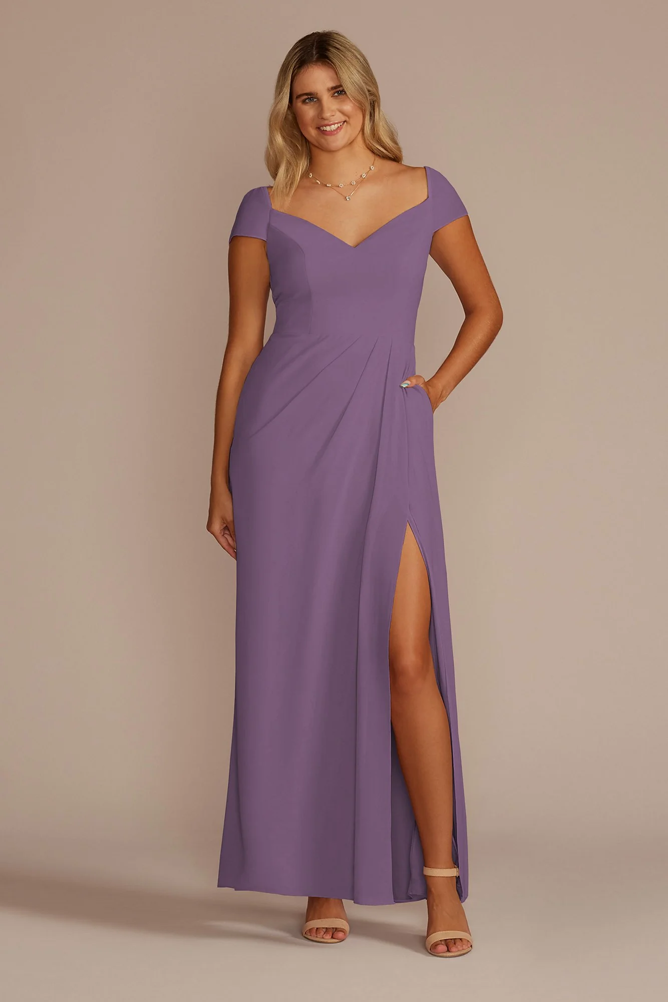 Chiffon Cap Sleeve Tie Back Bridesmaid Dress - Image 49