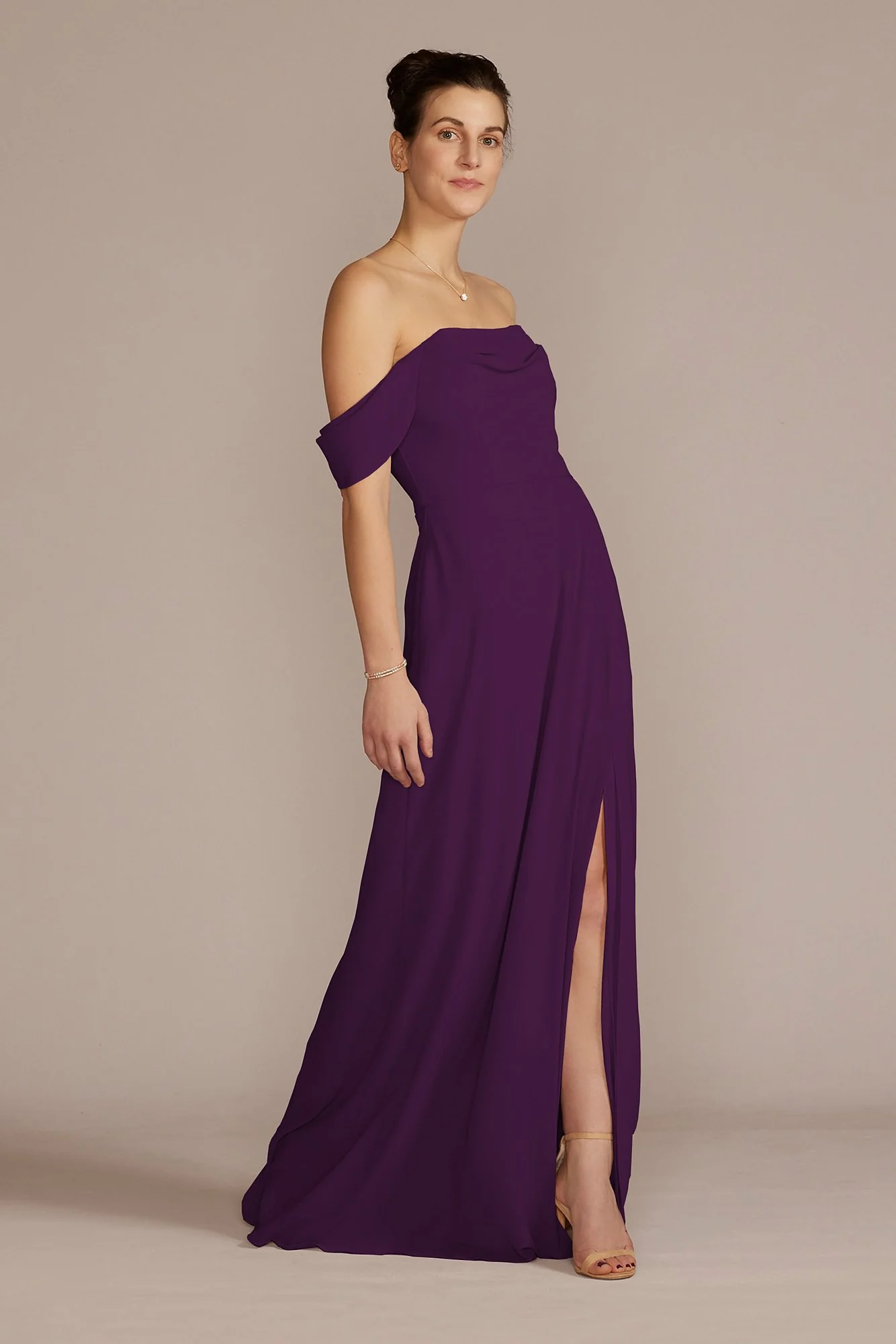 Chiffon Cowl Off-the Shoulder Dress - Image 10