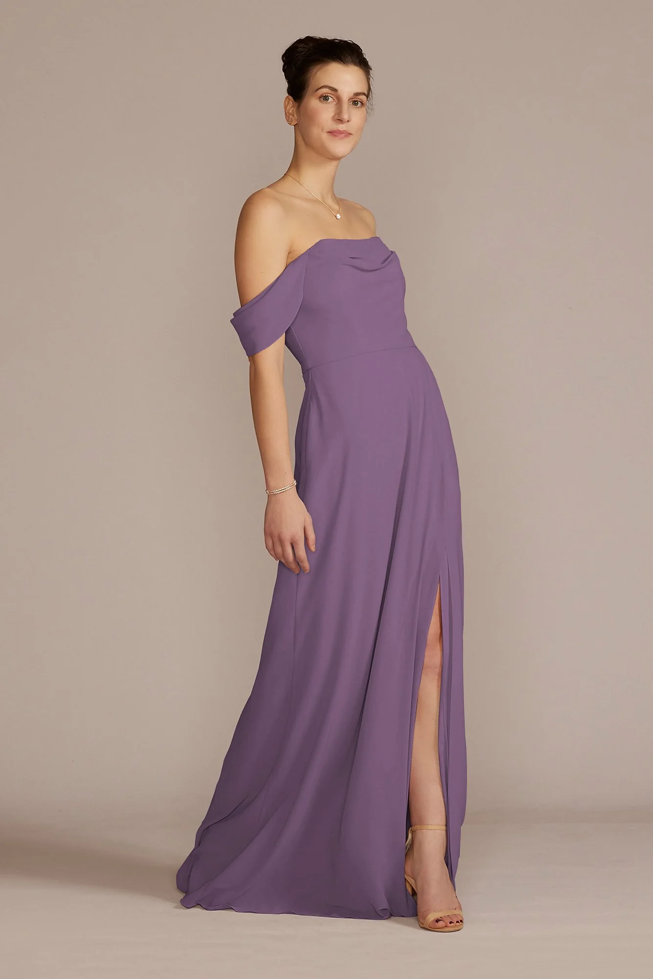 Chiffon Cowl Off-the Shoulder Dress - Image 11