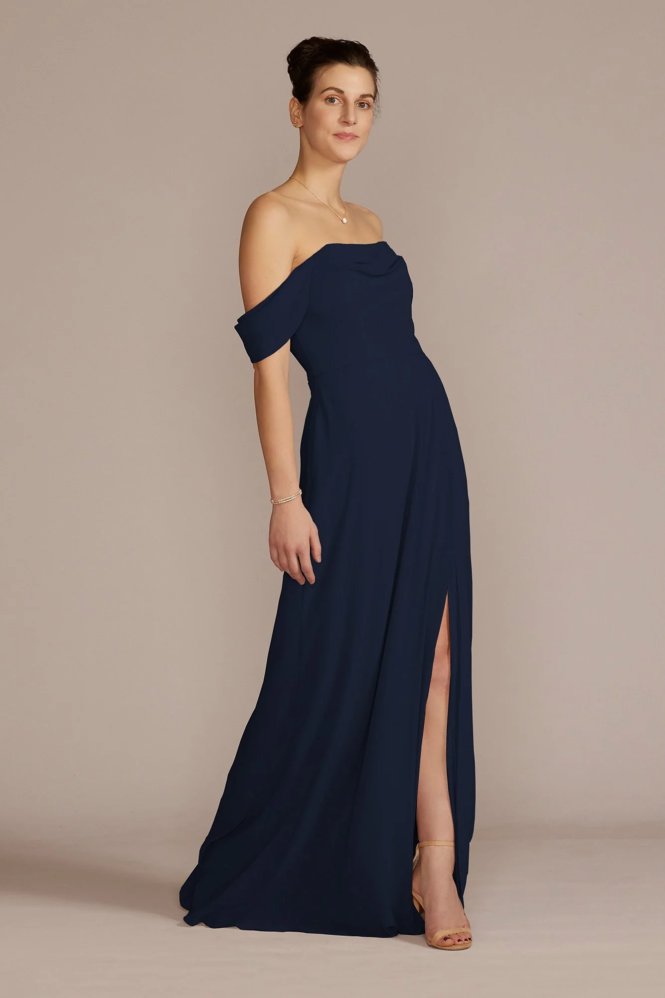 Chiffon Cowl Off-the Shoulder Dress - Image 12
