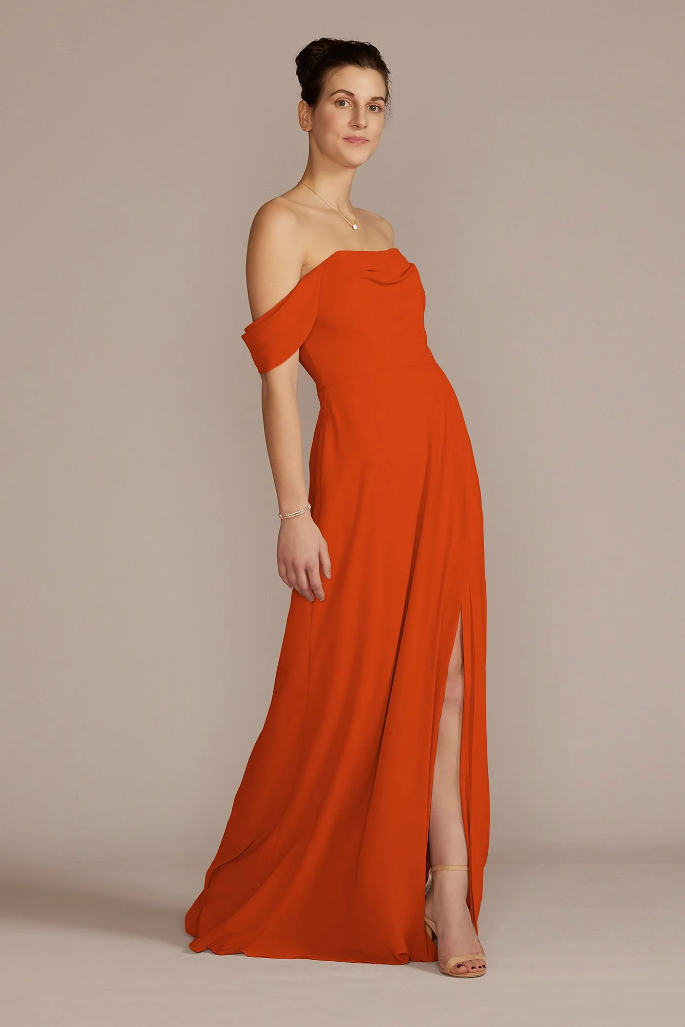 Chiffon Cowl Off-the Shoulder Dress - Image 15