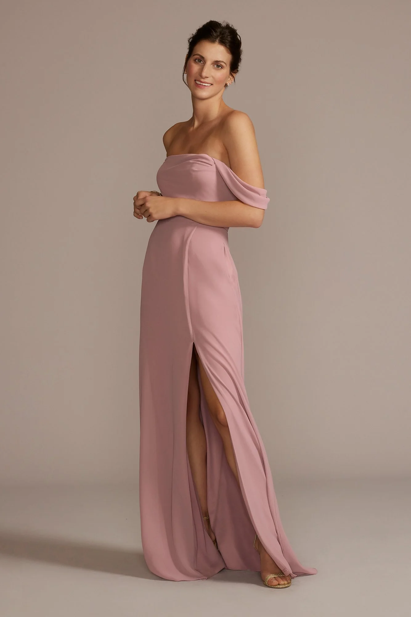 Chiffon Cowl Off-the Shoulder Dress - Image 17