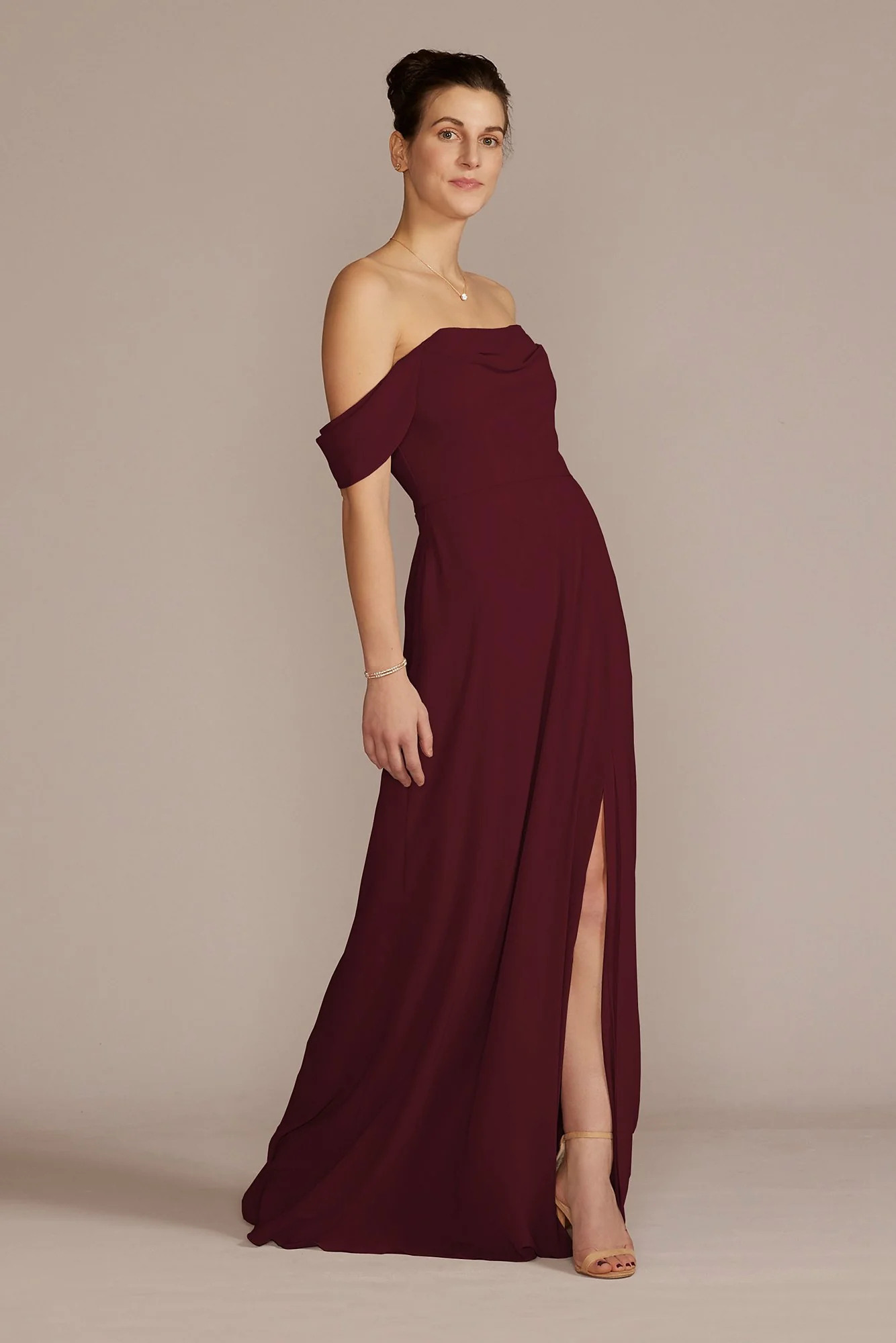 Chiffon Cowl Off-the Shoulder Dress - Image 18