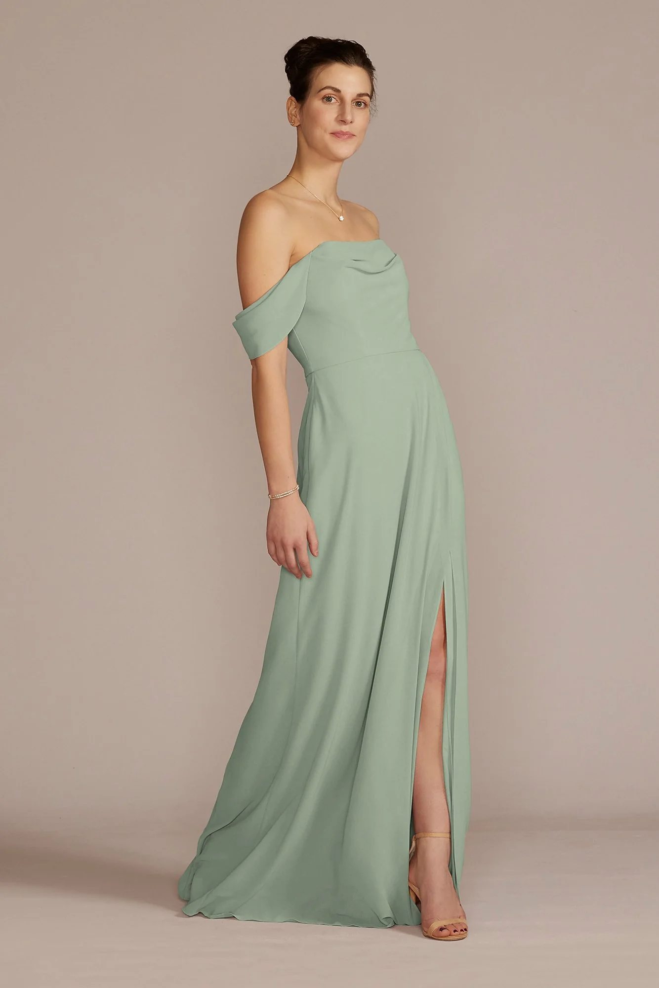 Chiffon Cowl Off-the Shoulder Dress - Image 20