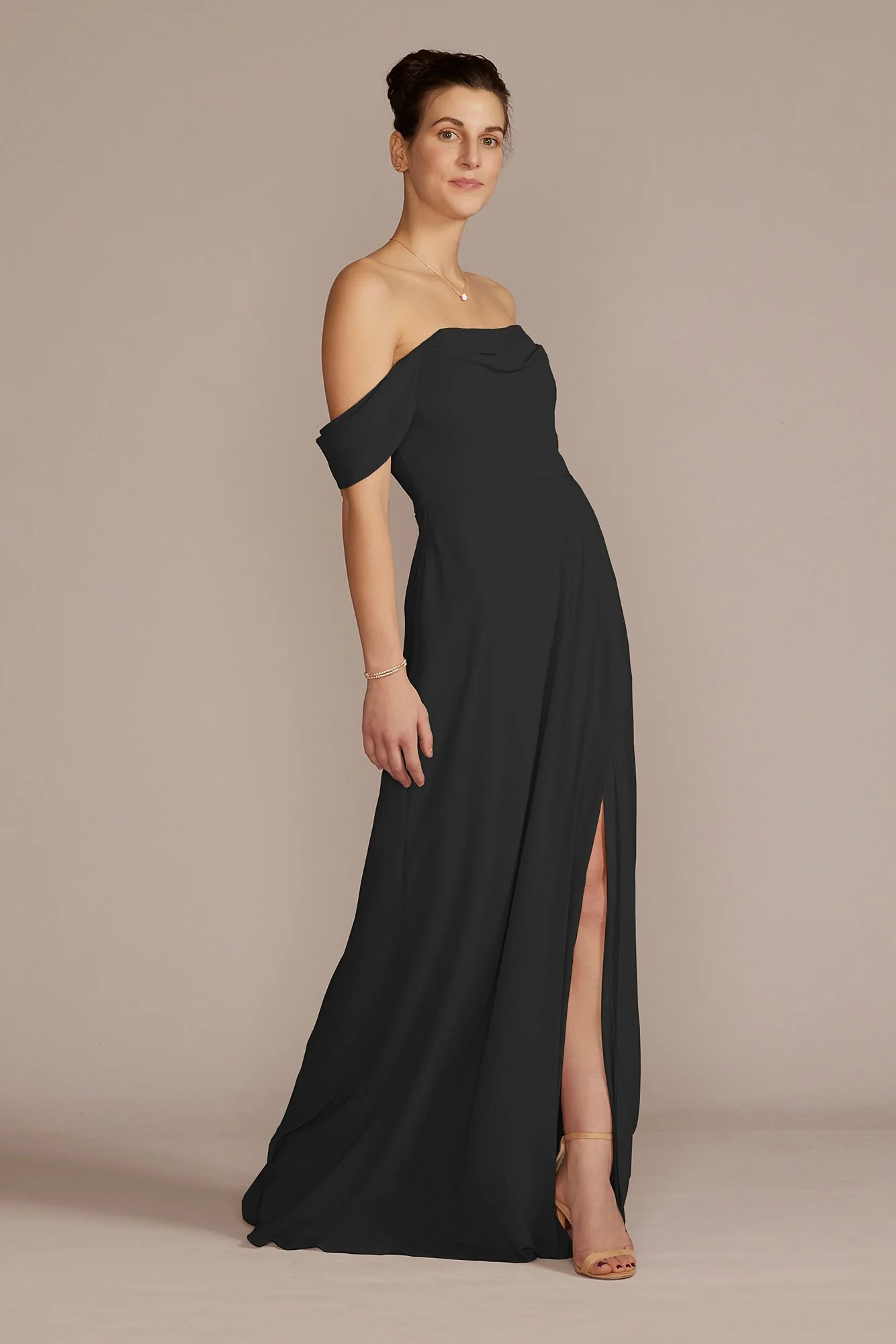 Chiffon Cowl Off-the Shoulder Dress - Image 26