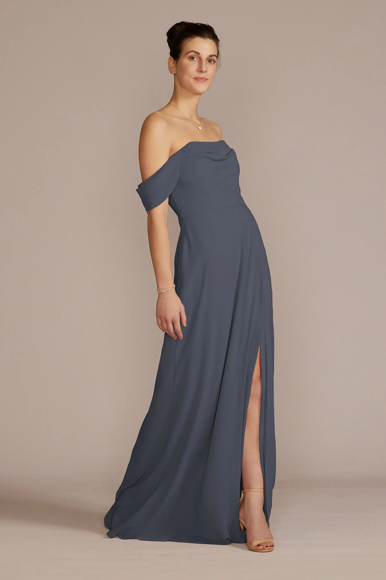 Chiffon Cowl Off-the Shoulder Dress - Image 29