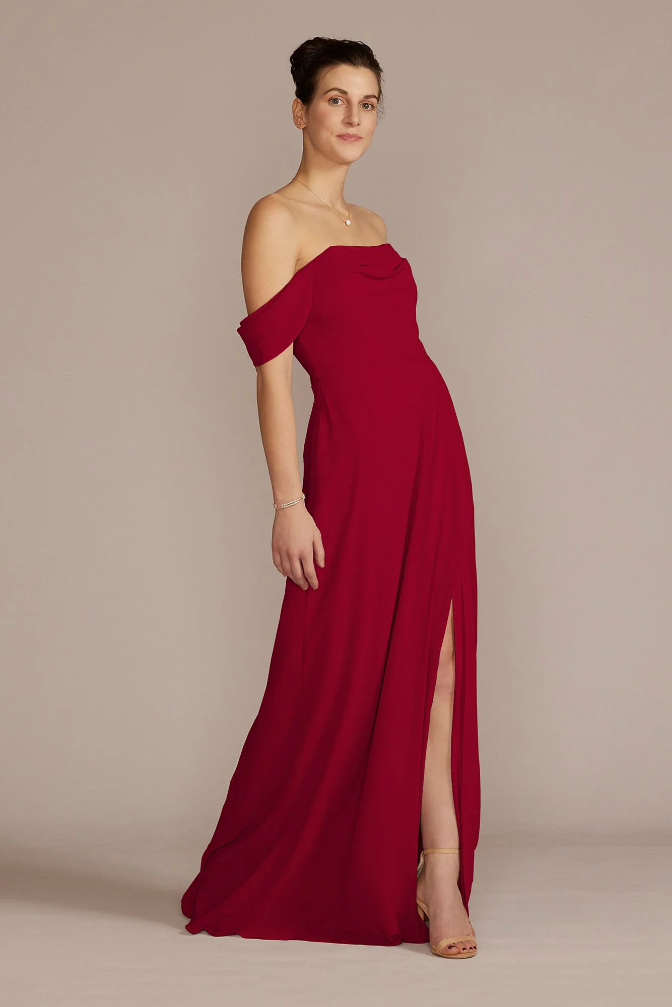 Chiffon Cowl Off-the Shoulder Dress - Image 30