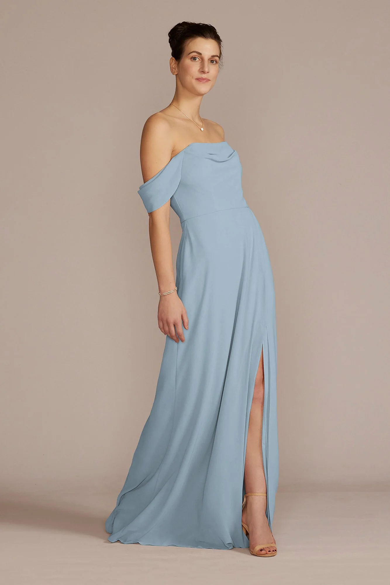 Chiffon Cowl Off-the Shoulder Dress - Image 37