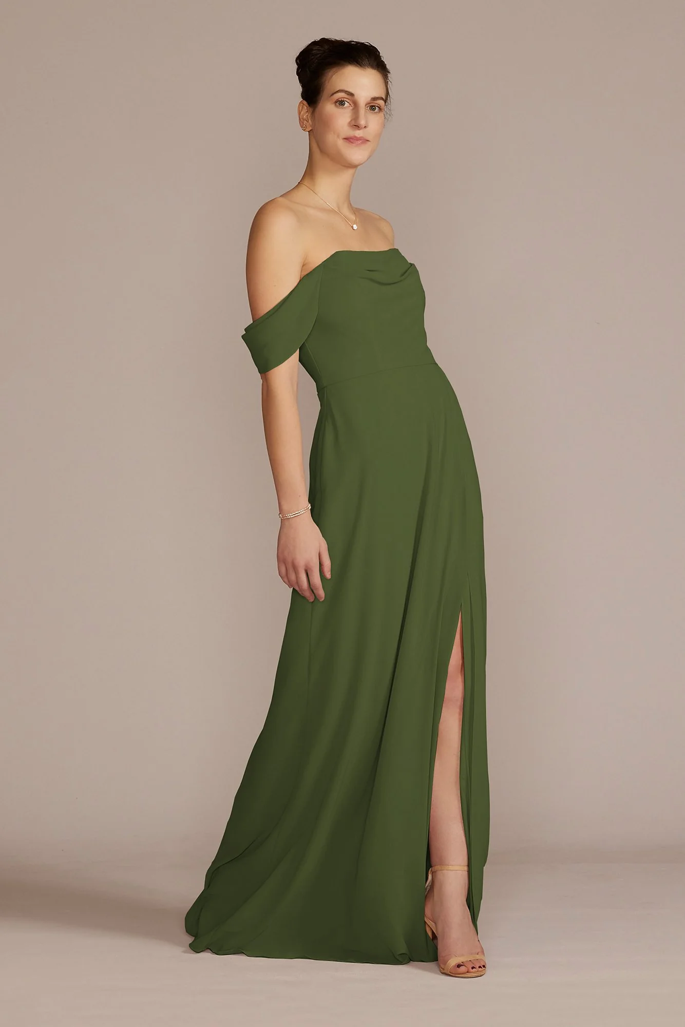 Chiffon Cowl Off-the Shoulder Dress - Image 43
