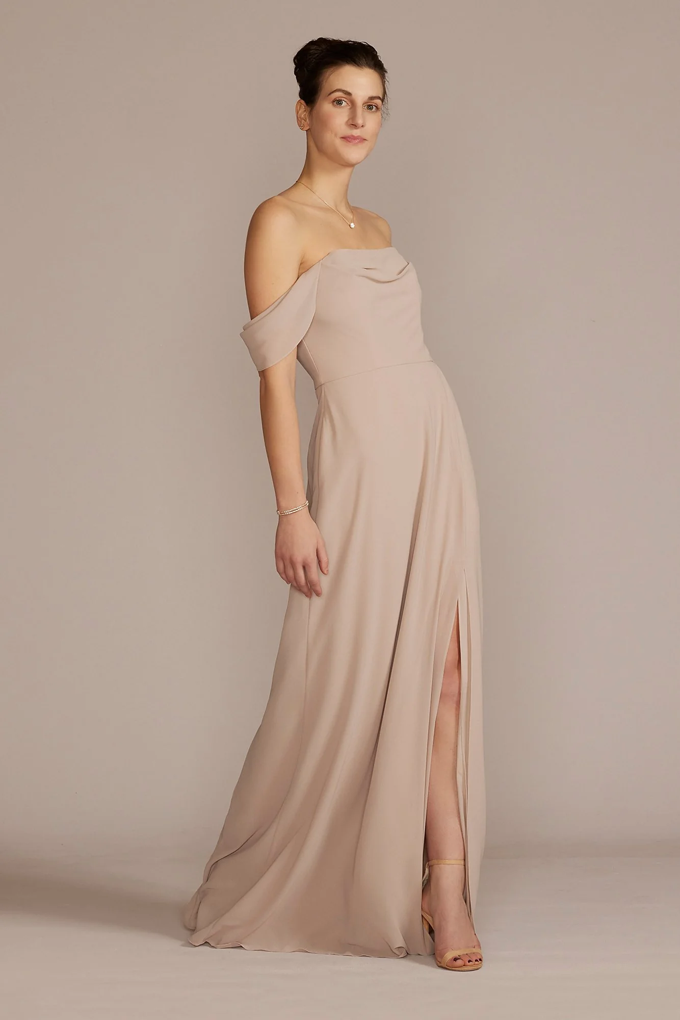 Chiffon Cowl Off-the Shoulder Dress - Image 46