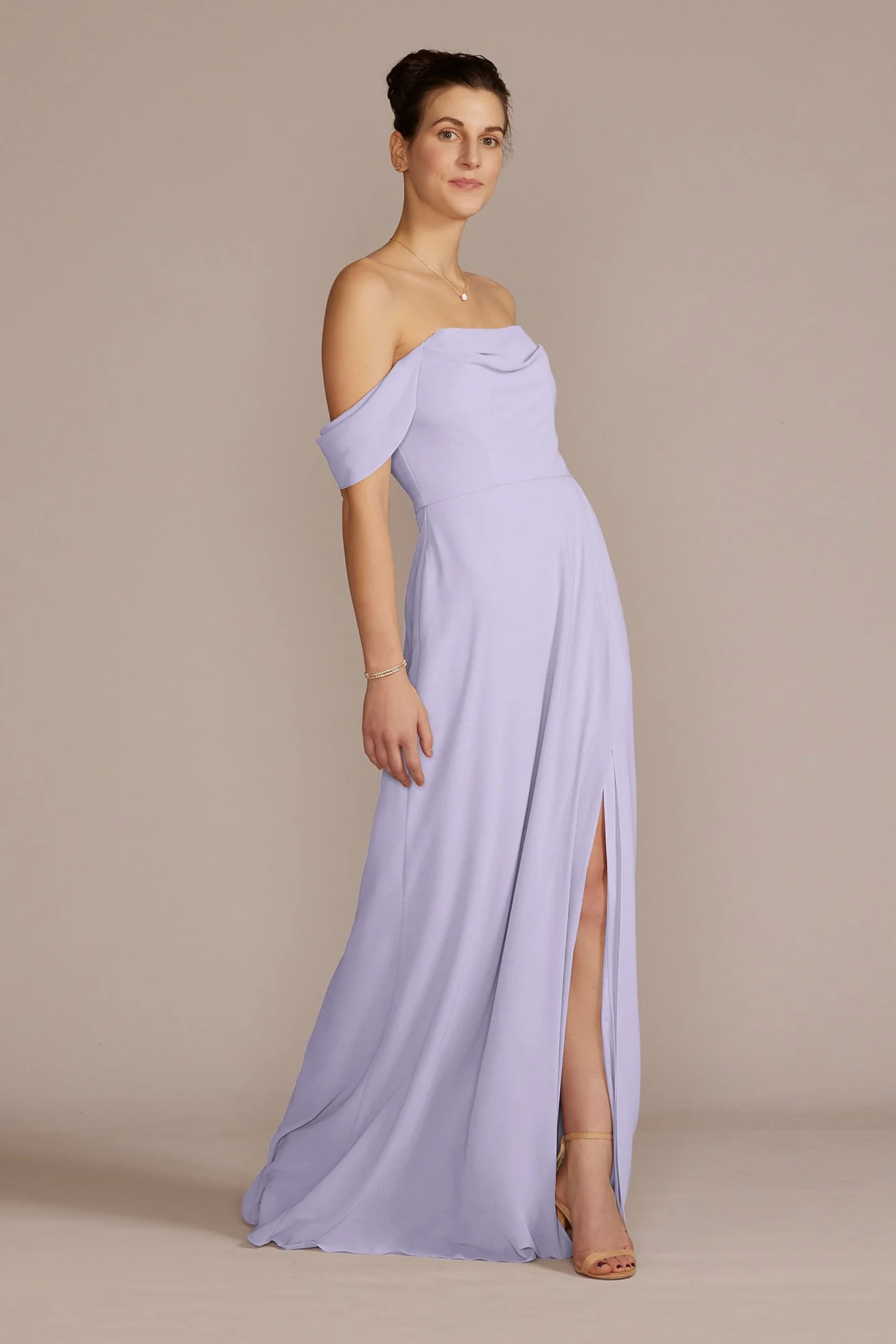 Chiffon Cowl Off-the Shoulder Dress - Image 47