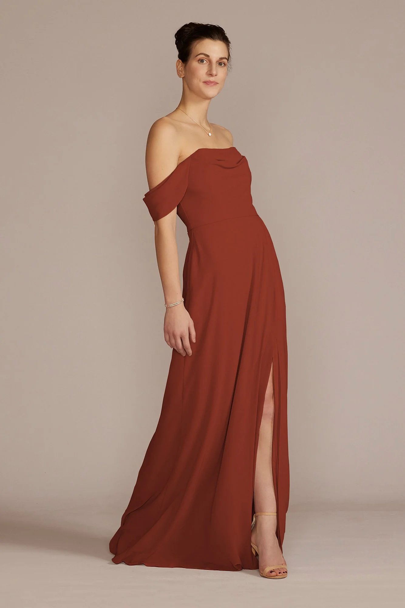 Chiffon Cowl Off-the Shoulder Dress - Image 49
