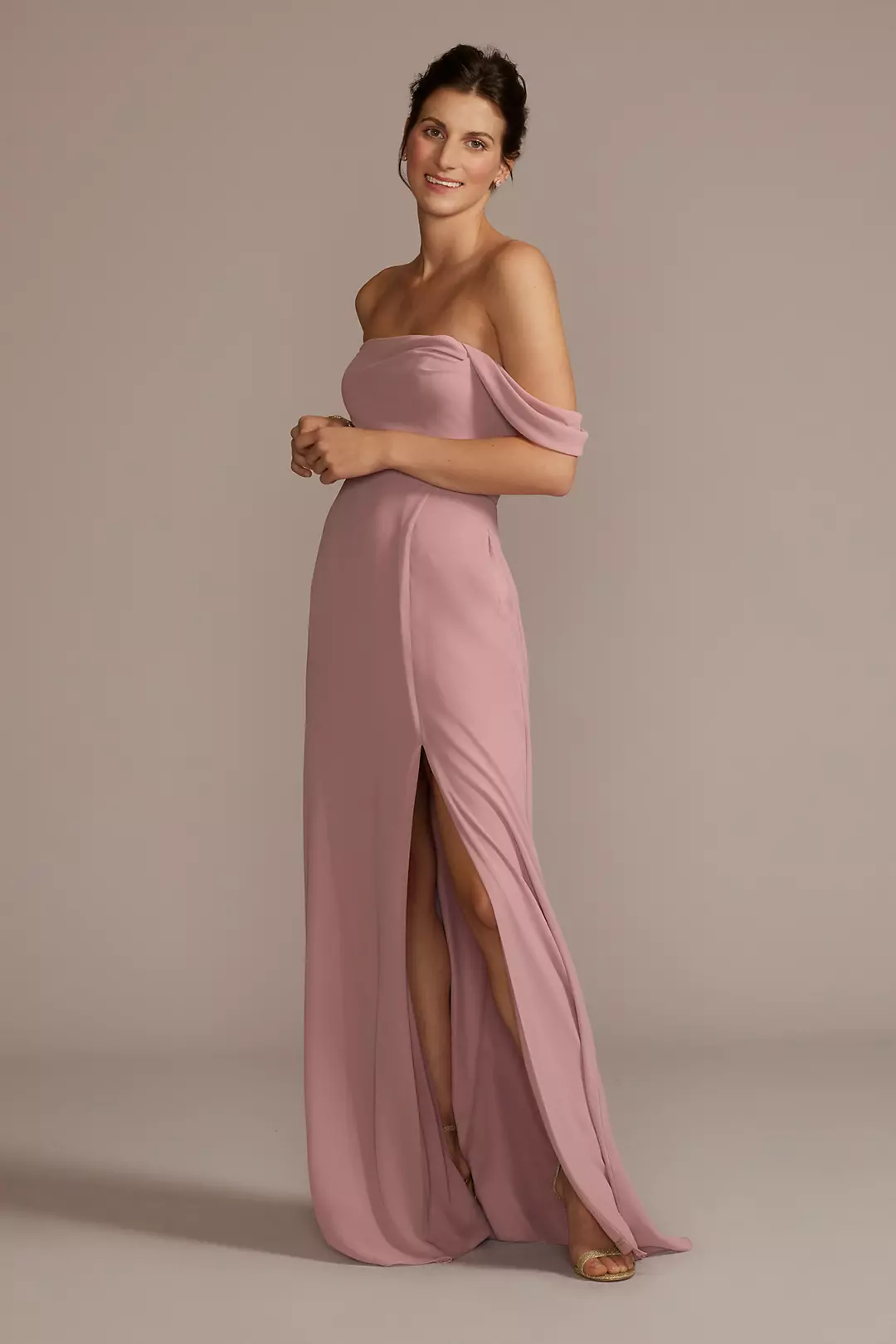 Chiffon Cowl Off-the Shoulder Dress - Image 51