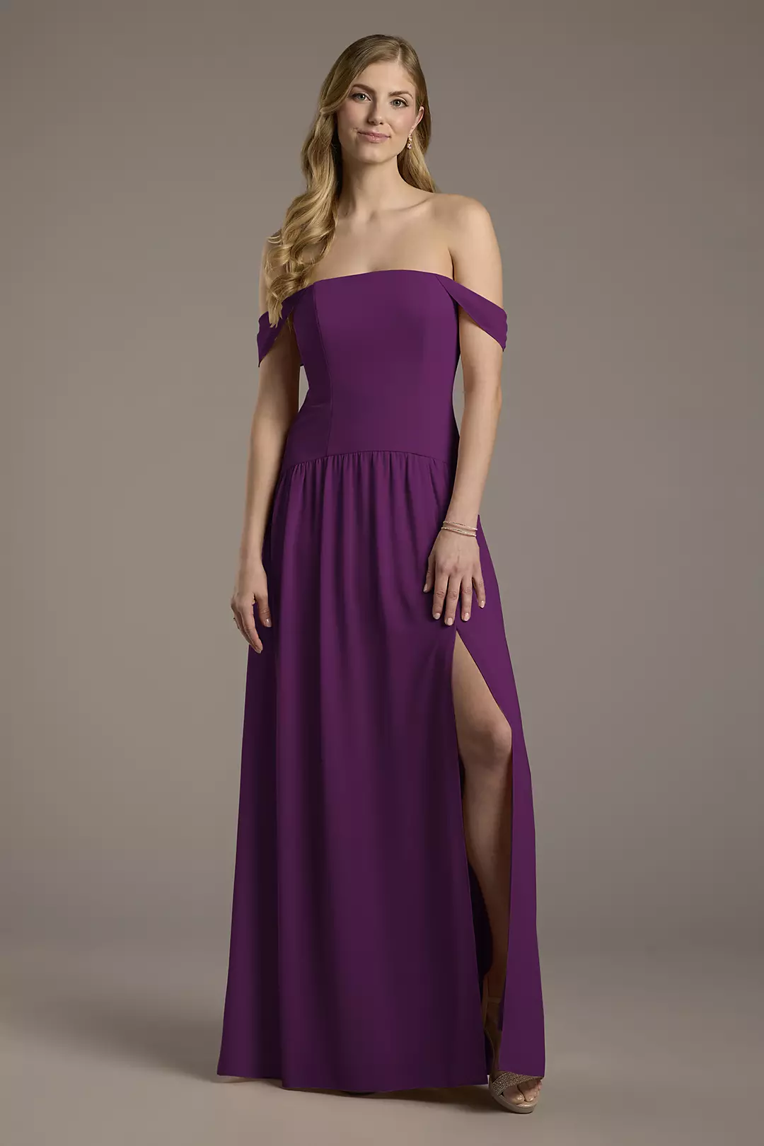 Chiffon Curved Drop Waist Off-the-Shoulder Dress - Image 15