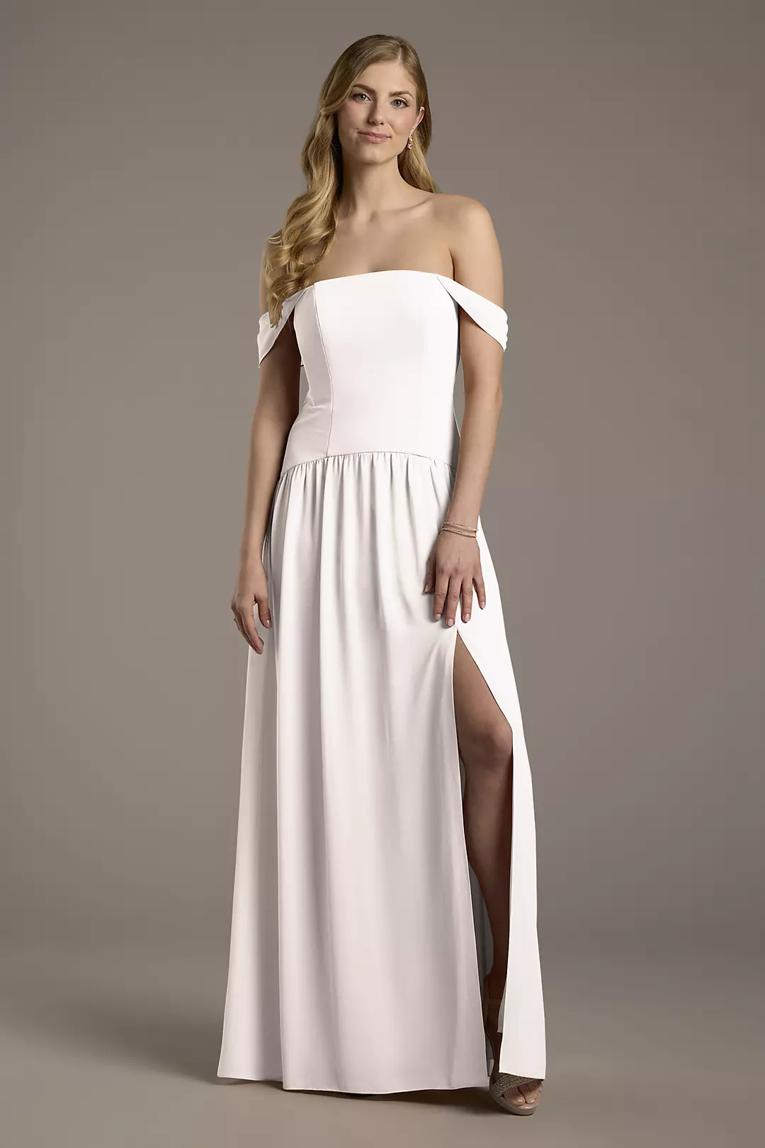 Chiffon Curved Drop Waist Off-the-Shoulder Dress - Image 16