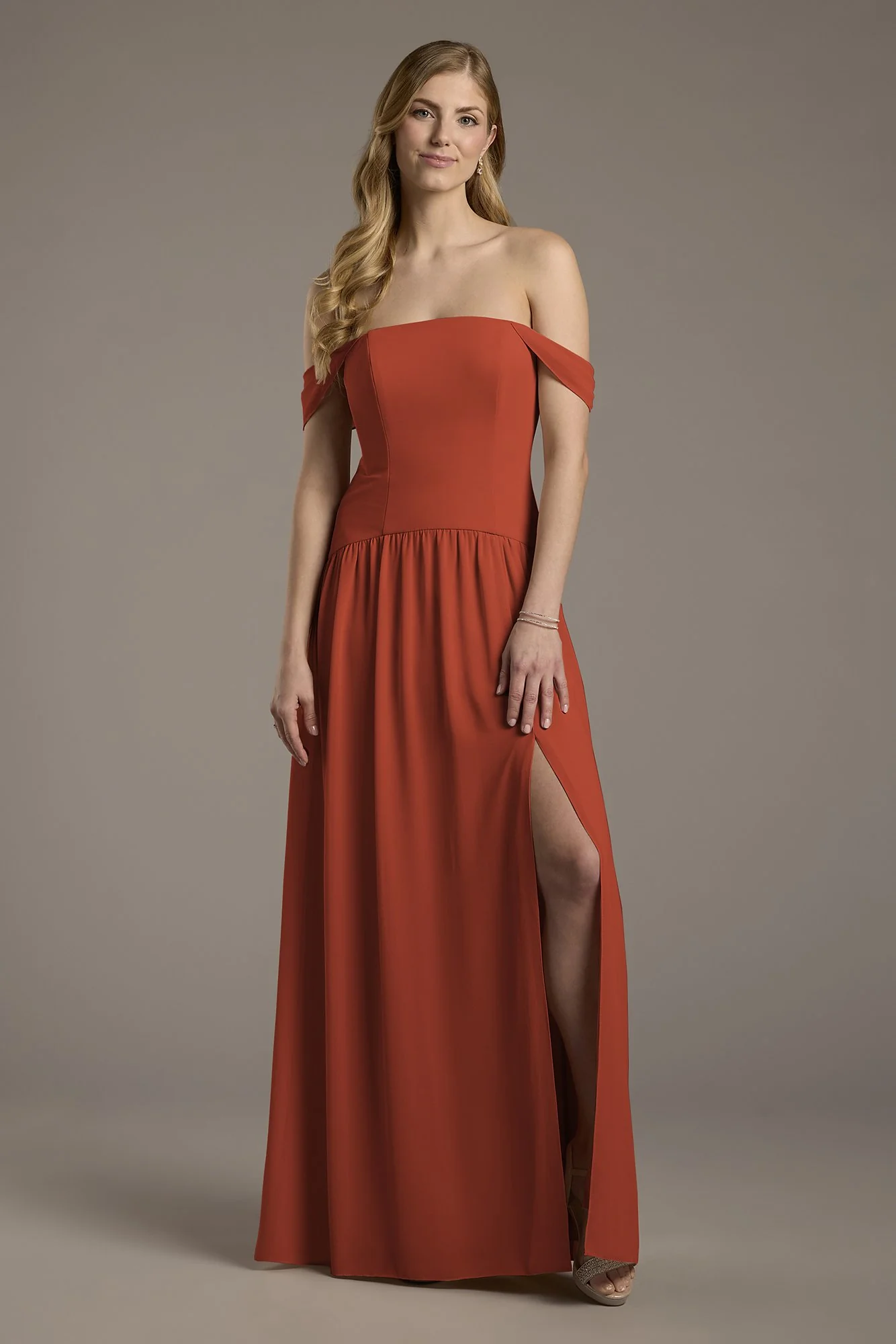 Chiffon Curved Drop Waist Off-the-Shoulder Dress - Image 4