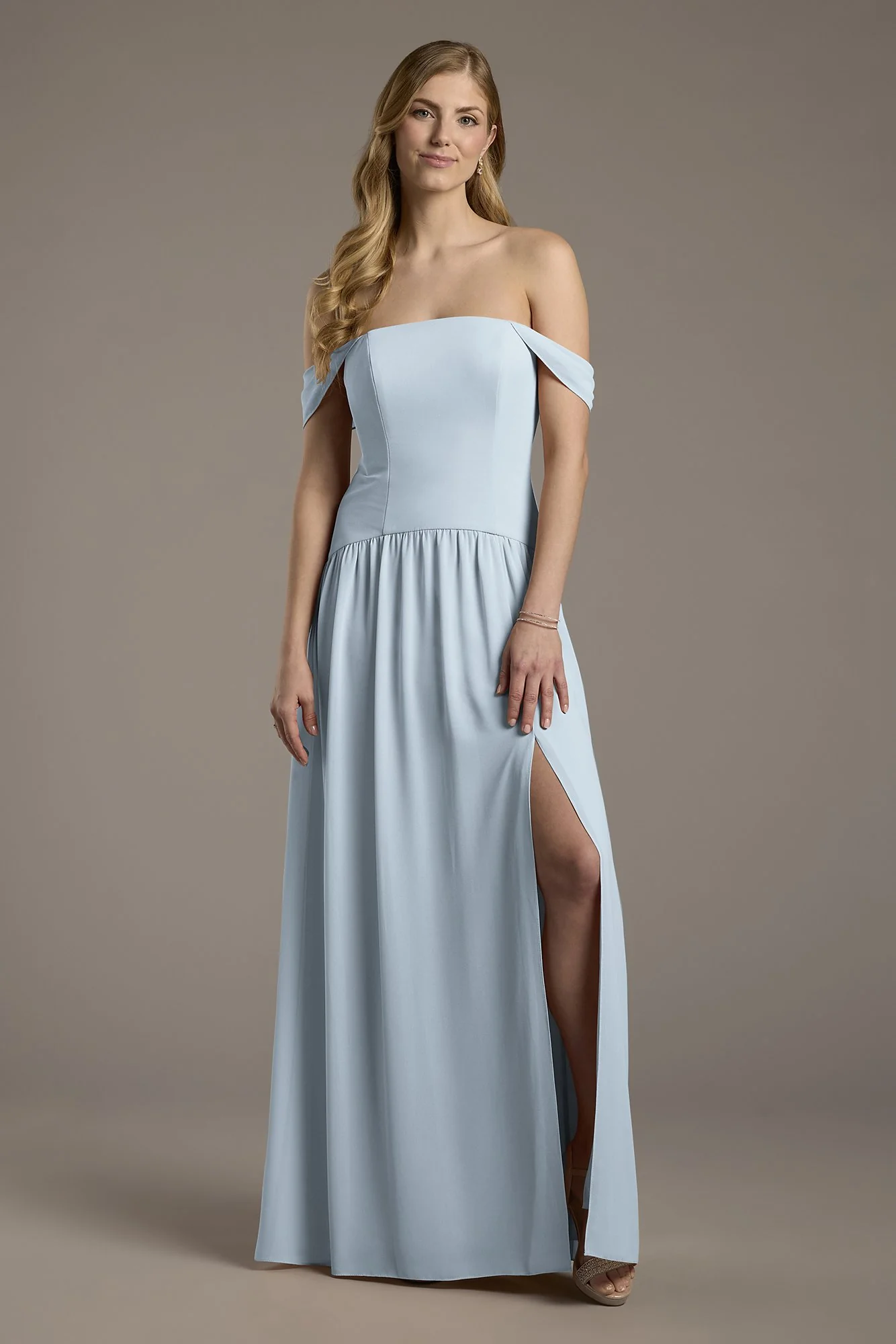 Chiffon Curved Drop Waist Off-the-Shoulder Dress - Image 56