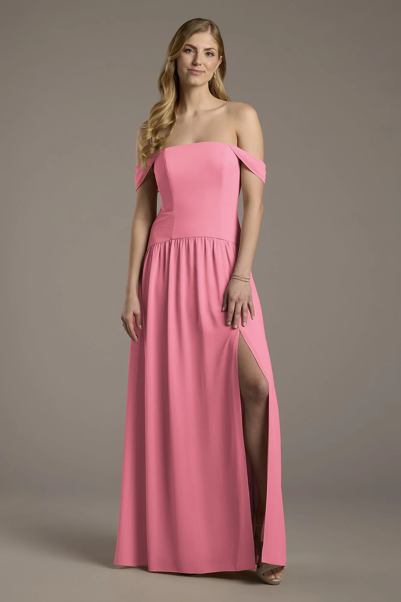Chiffon Curved Drop Waist Off-the-Shoulder Dress - Image 57
