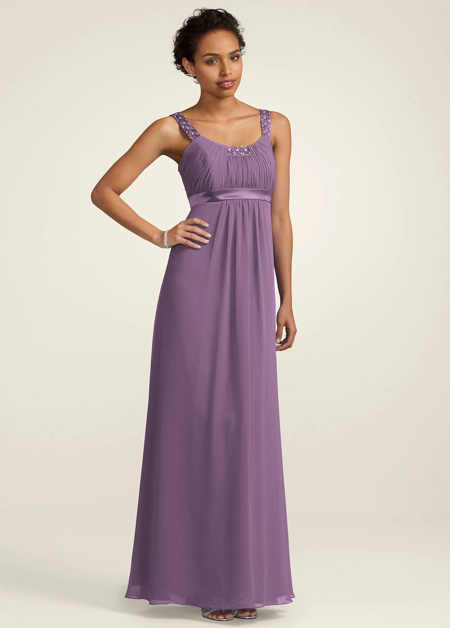 Chiffon Dress with Beaded Neckline and Straps - Image 2
