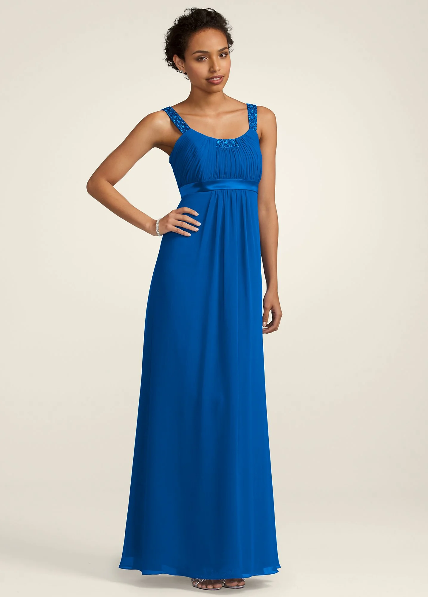 Chiffon Dress with Beaded Neckline and Straps - Image 3